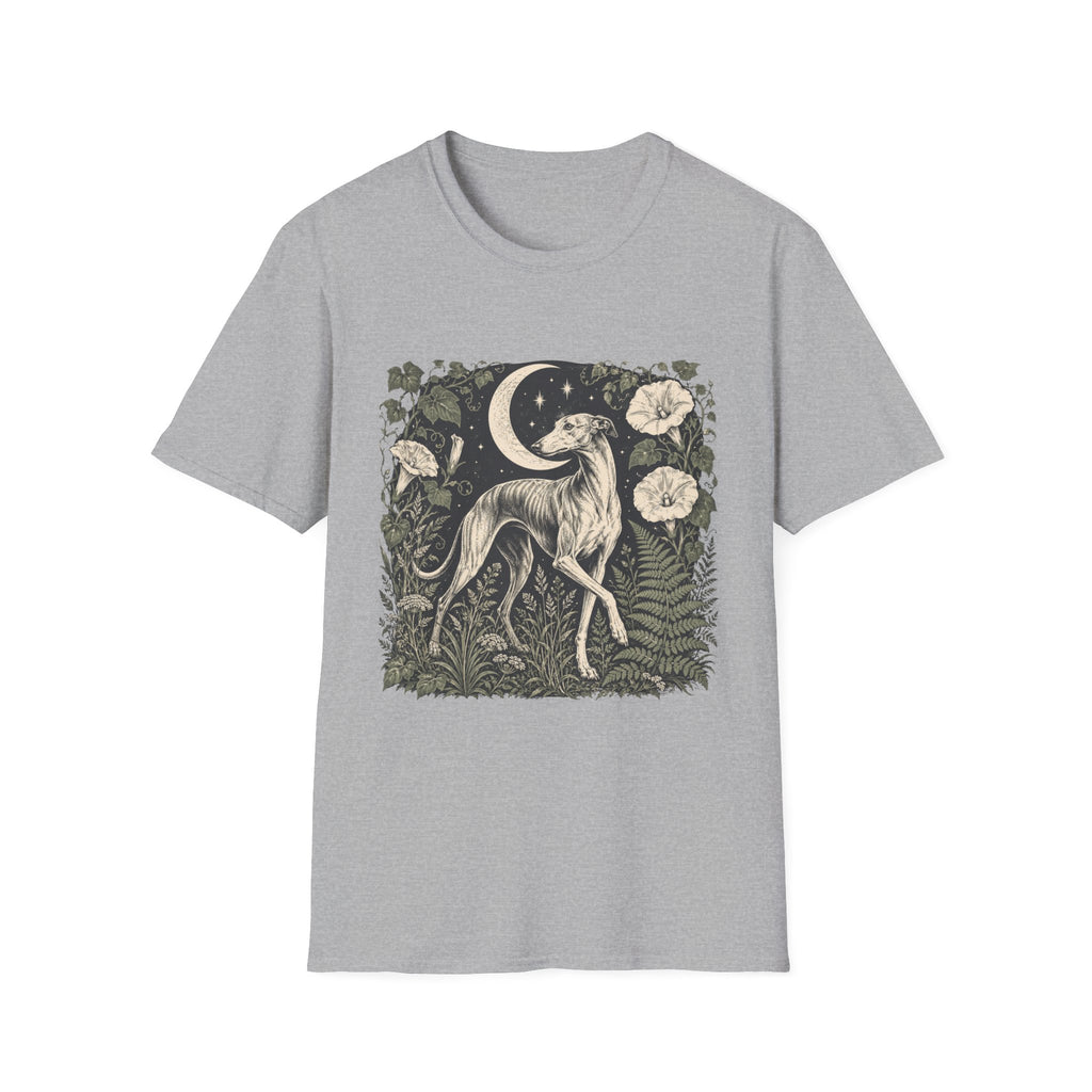 Greyhound Under Crescent Moon T-Shirt