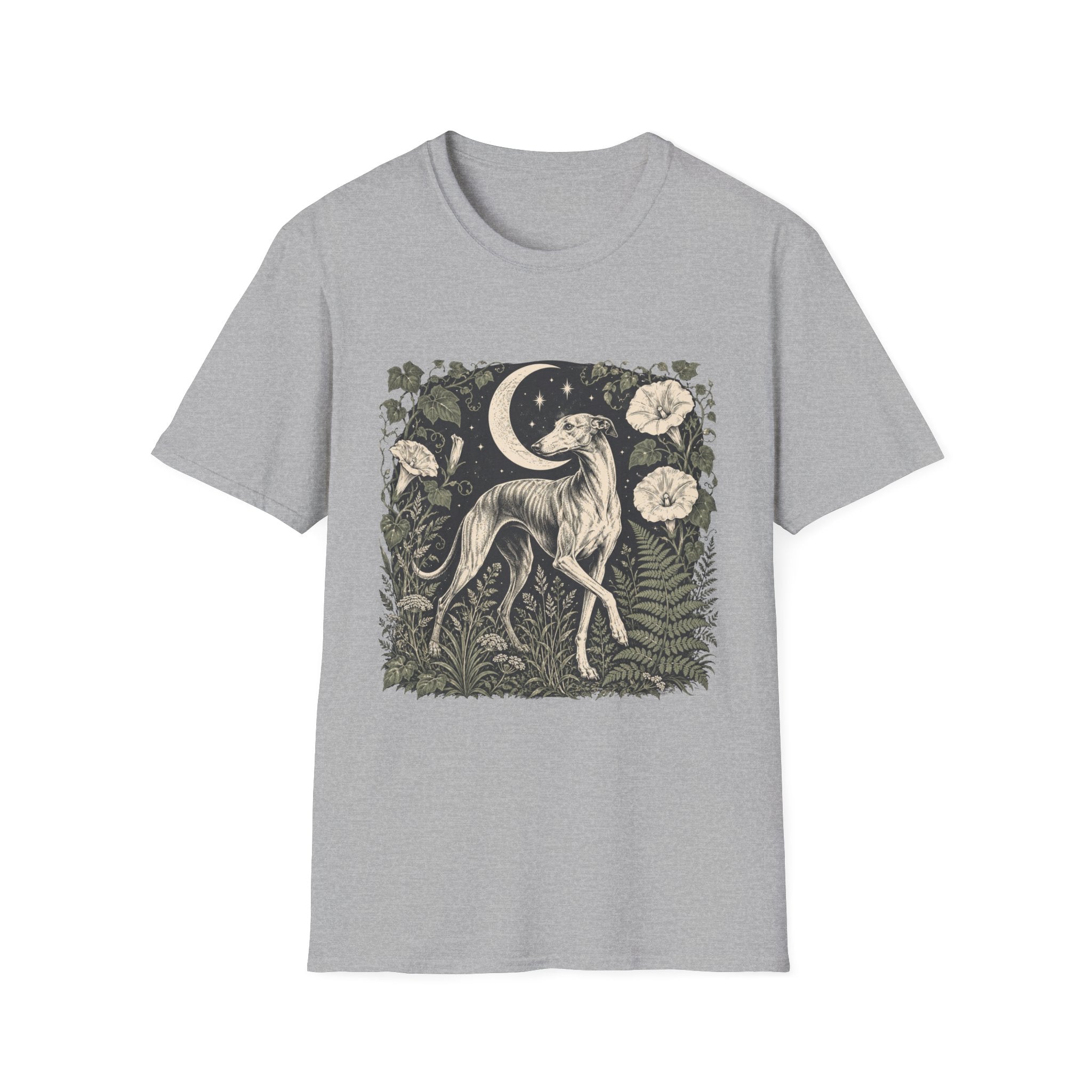 Greyhound Under Crescent Moon T-Shirt