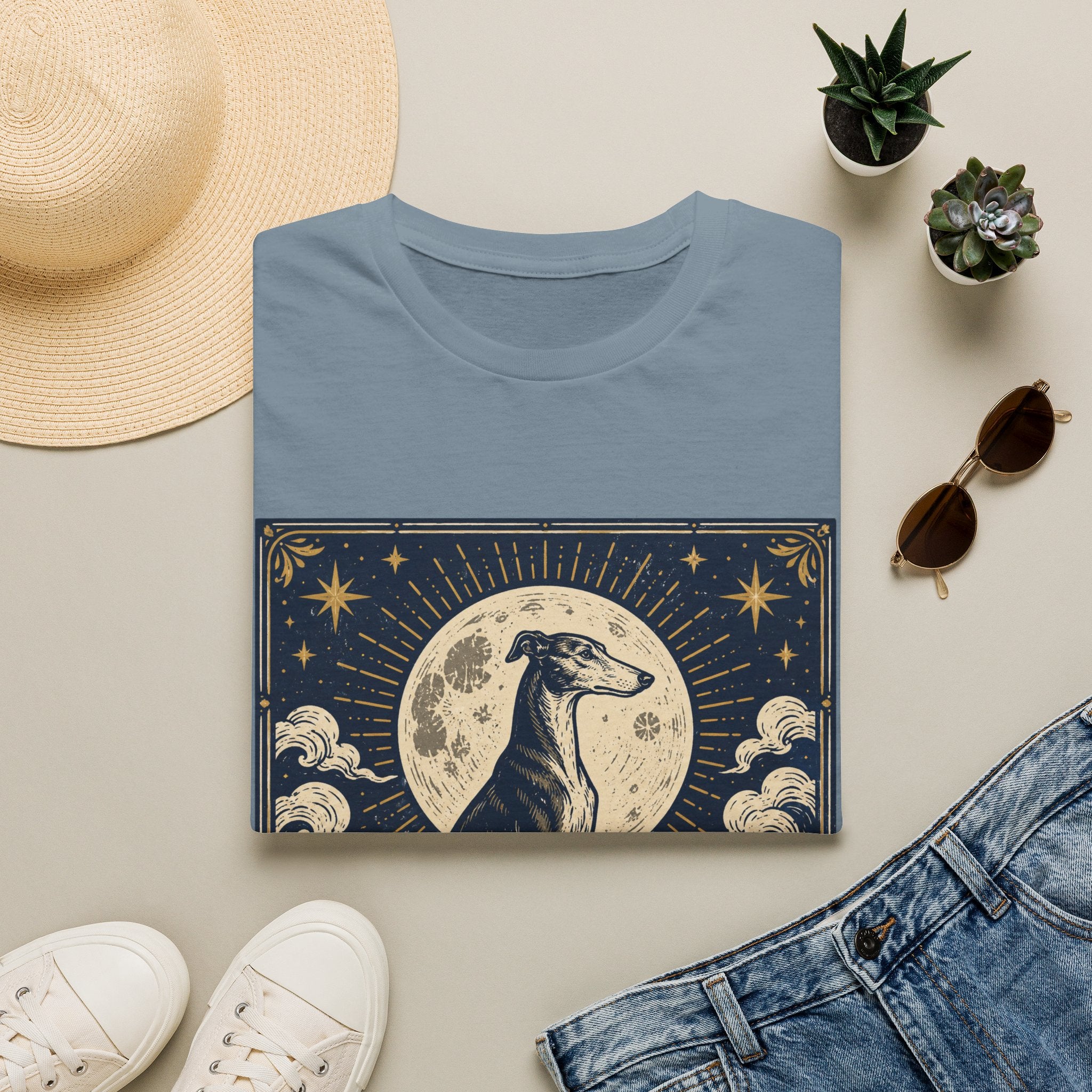 Celestial Greyhound with Moon & Stars T-Shirt