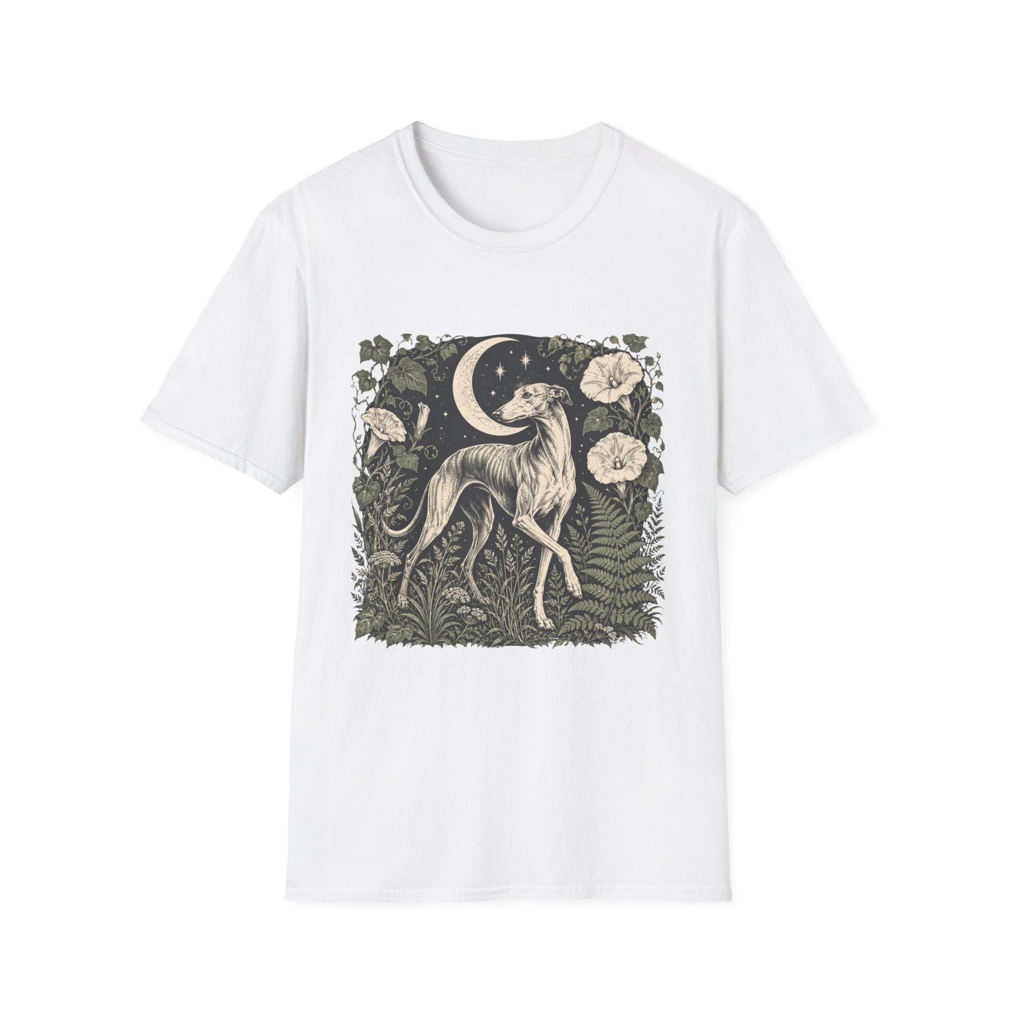 Greyhound Under Crescent Moon T-Shirt