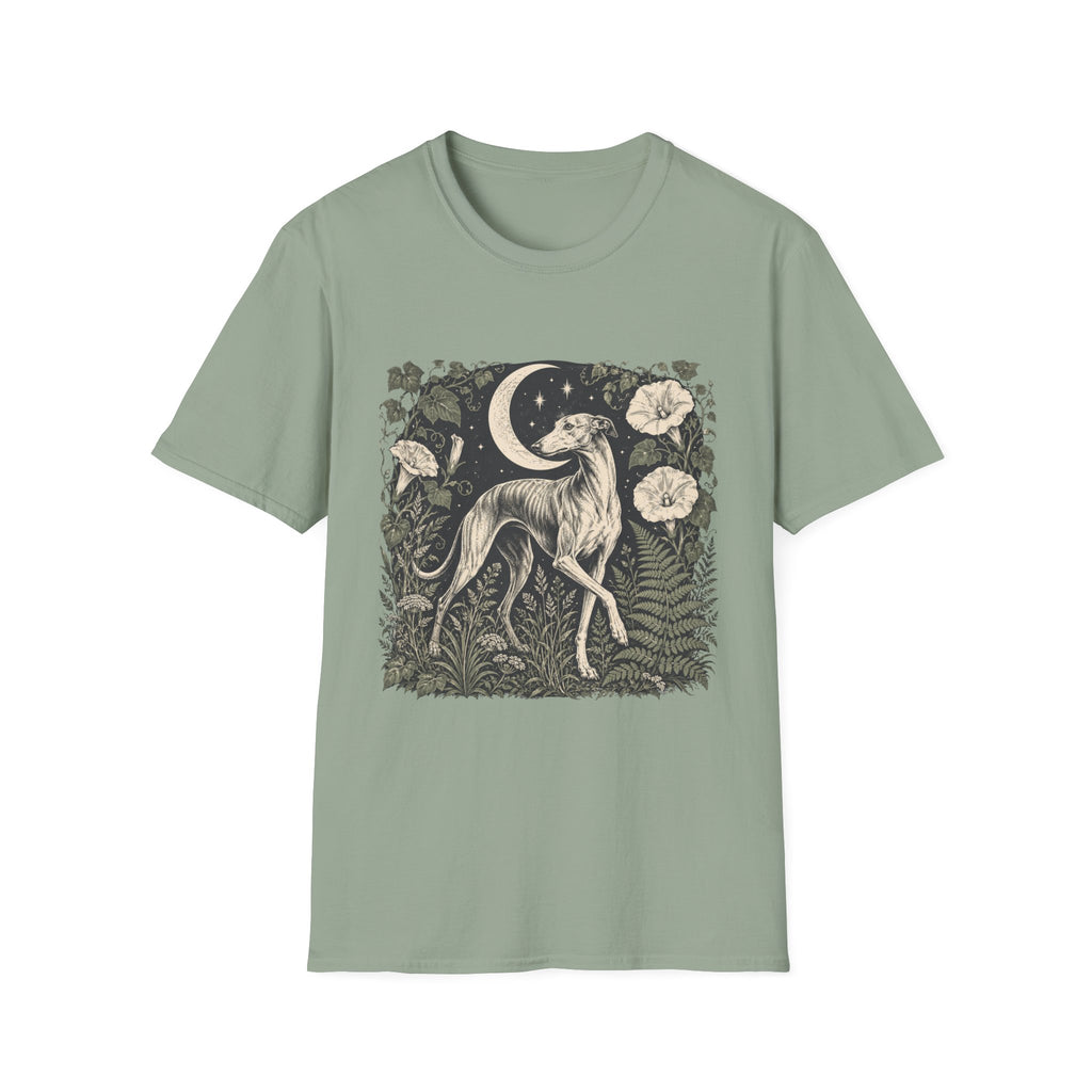 Greyhound Under Crescent Moon T-Shirt
