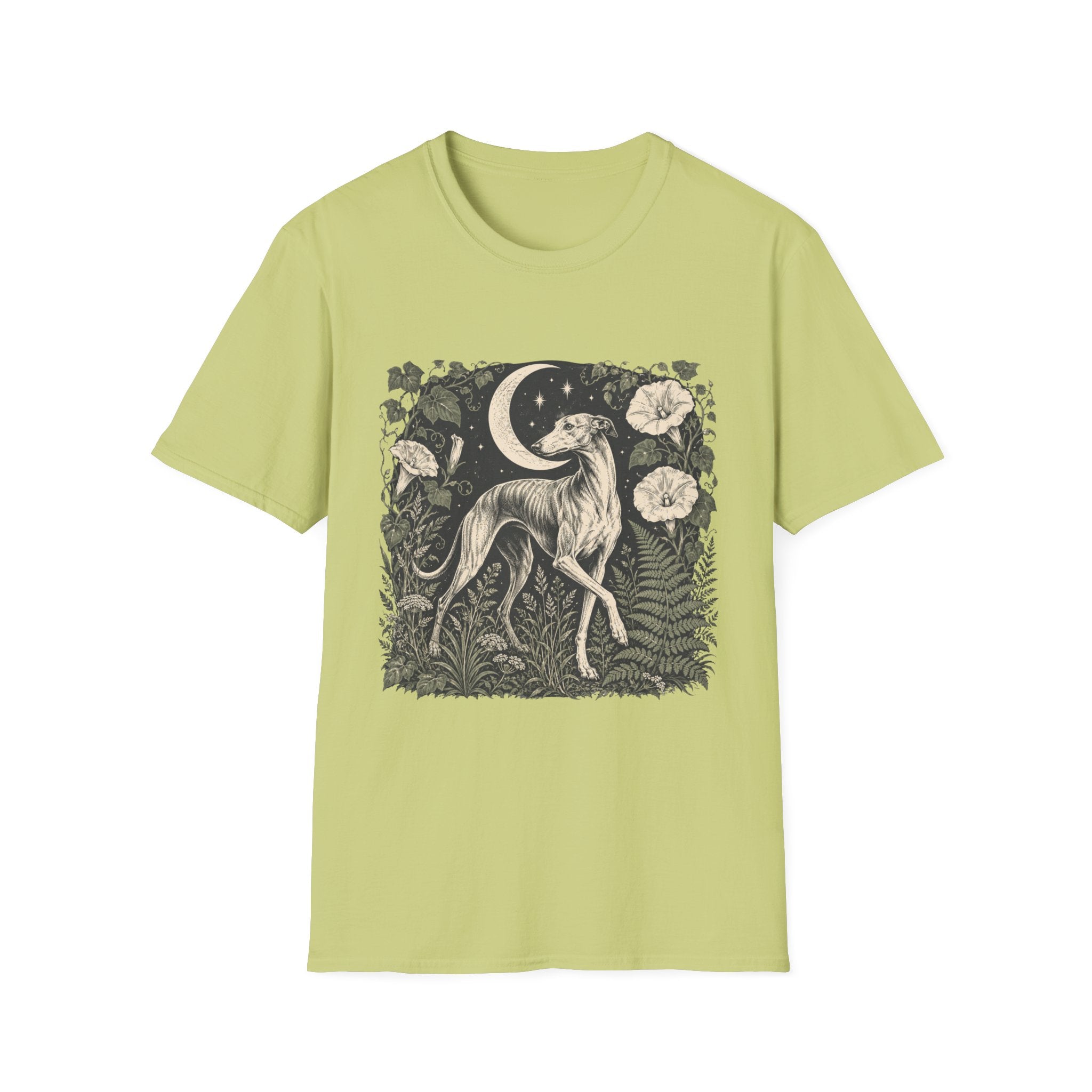 Greyhound Under Crescent Moon T-Shirt