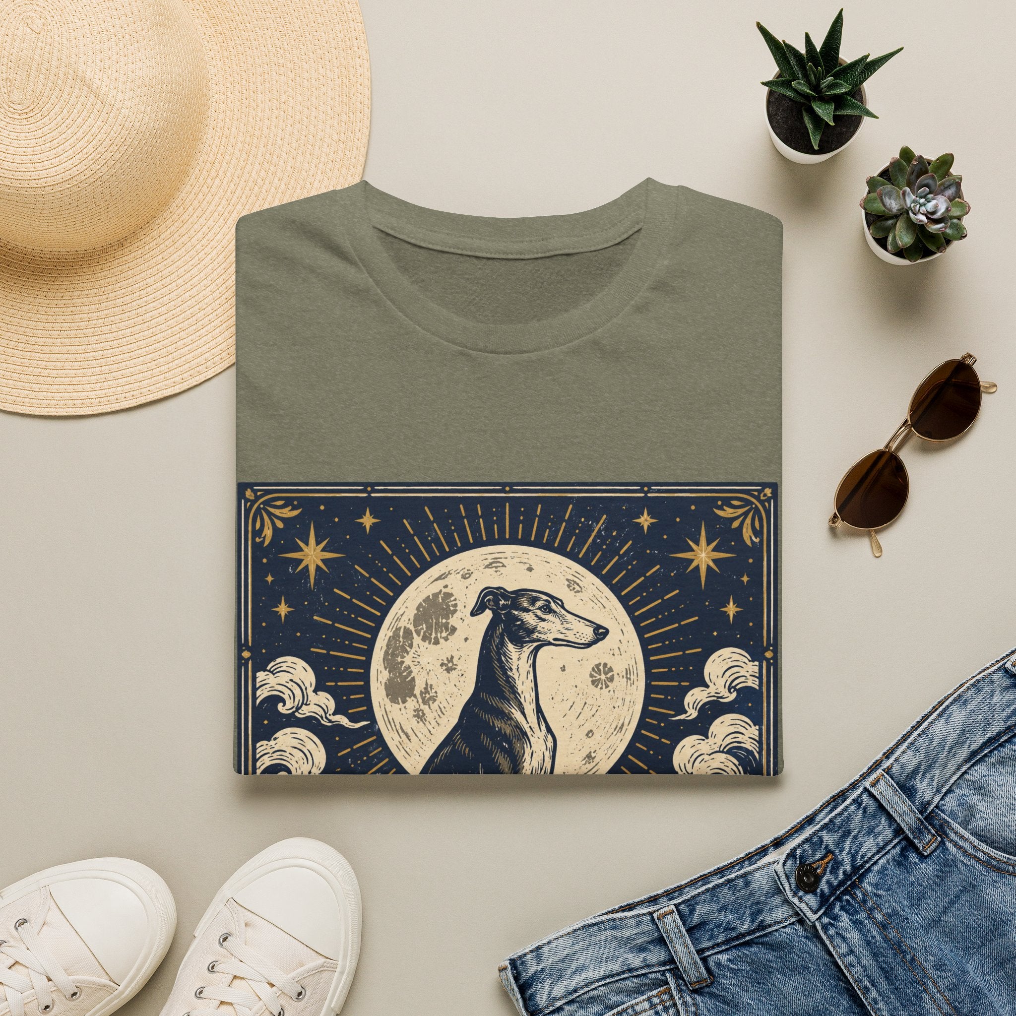 Celestial Greyhound with Moon & Stars T-Shirt