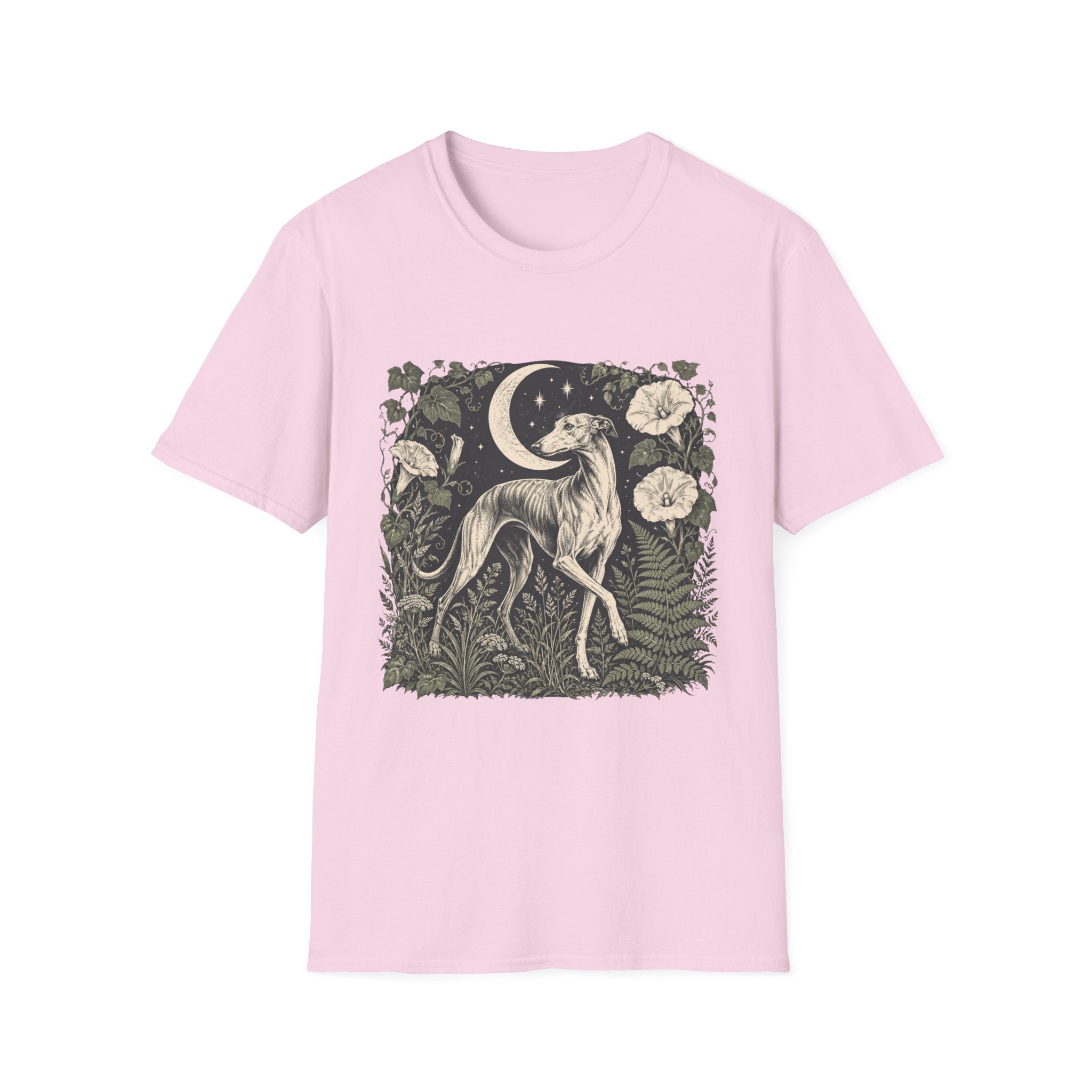 Greyhound Under Crescent Moon T-Shirt