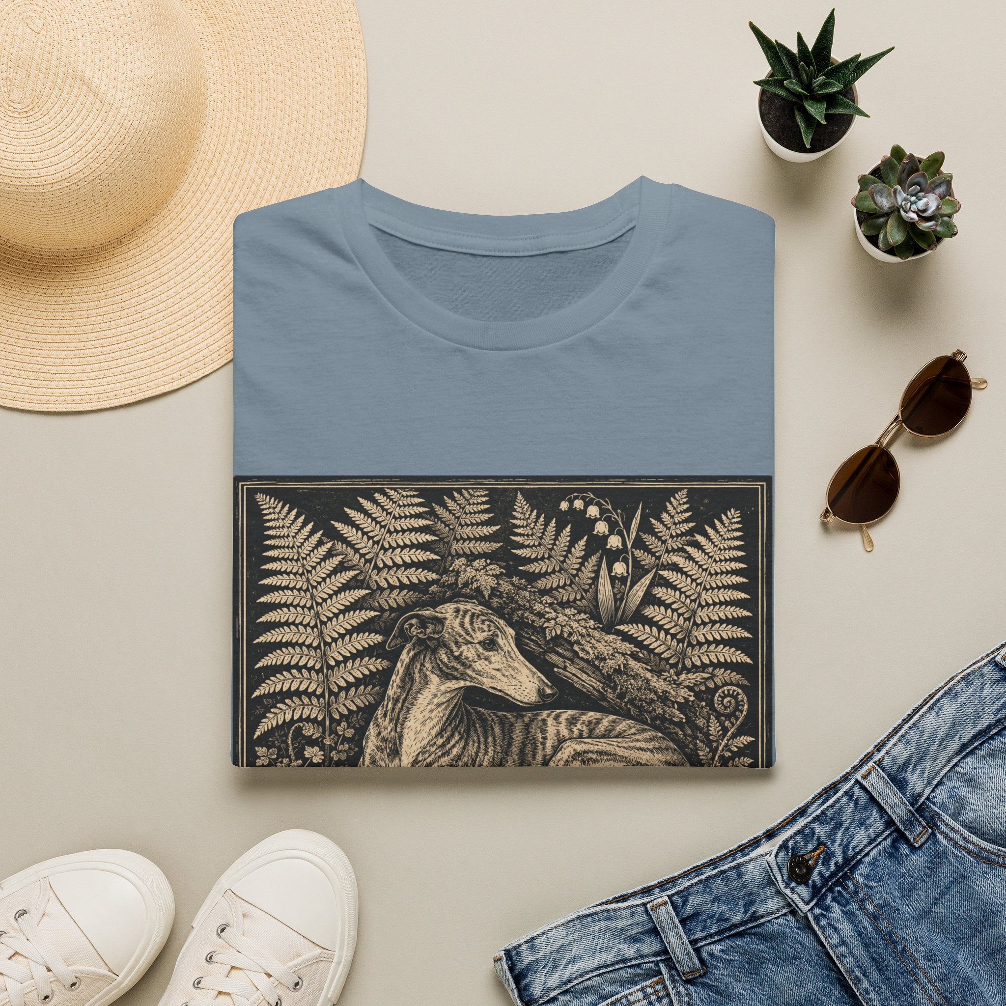 Greyhound Seated in Ferns T-Shirt