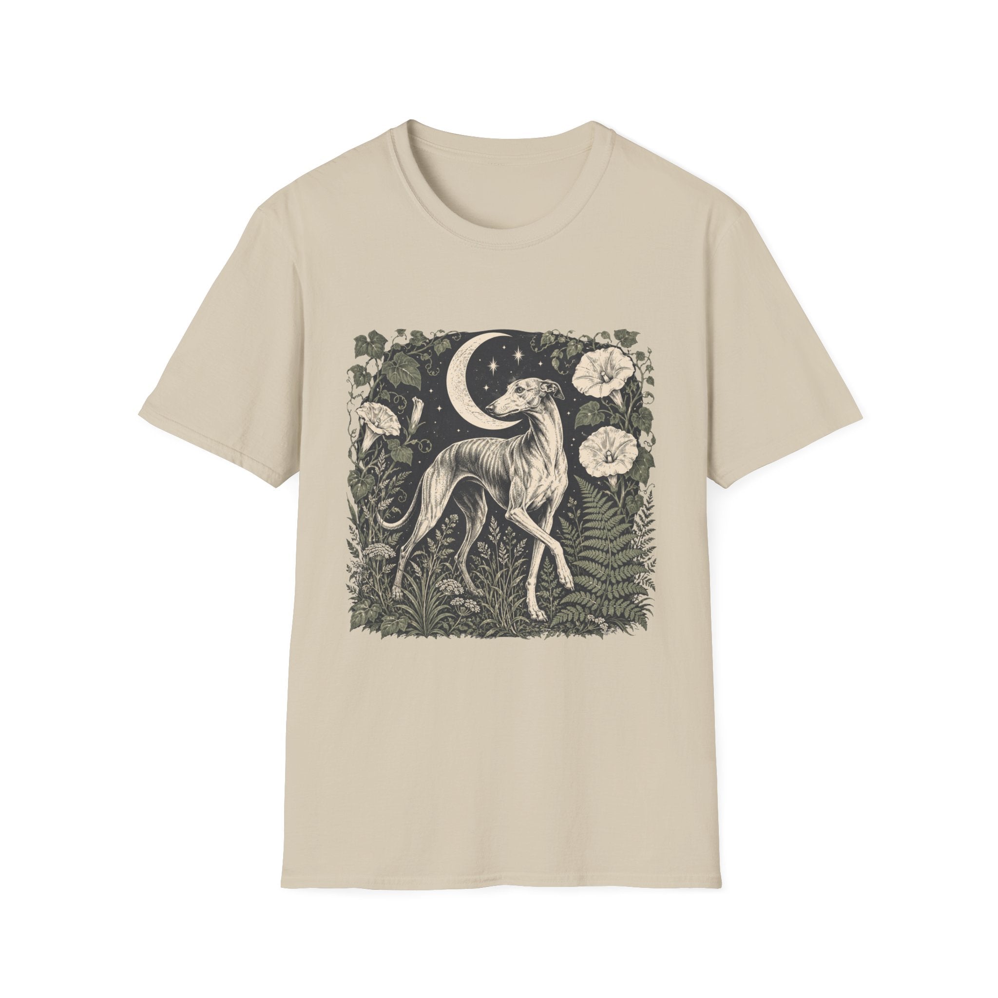 Greyhound Under Crescent Moon T-Shirt