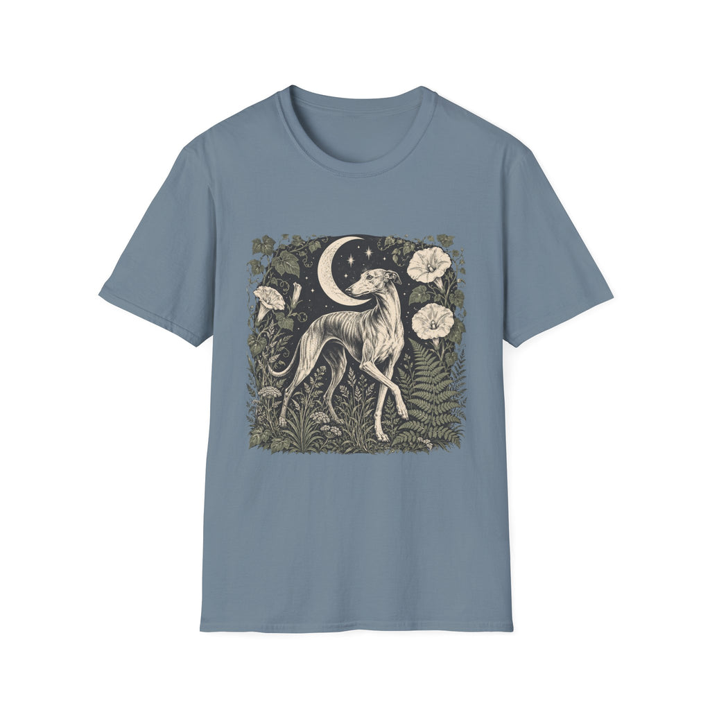Greyhound Under Crescent Moon T-Shirt