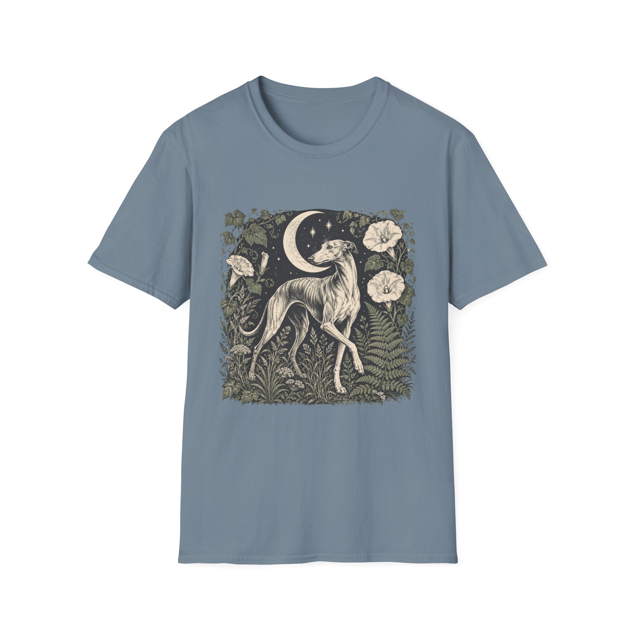 Greyhound Under Crescent Moon T-Shirt