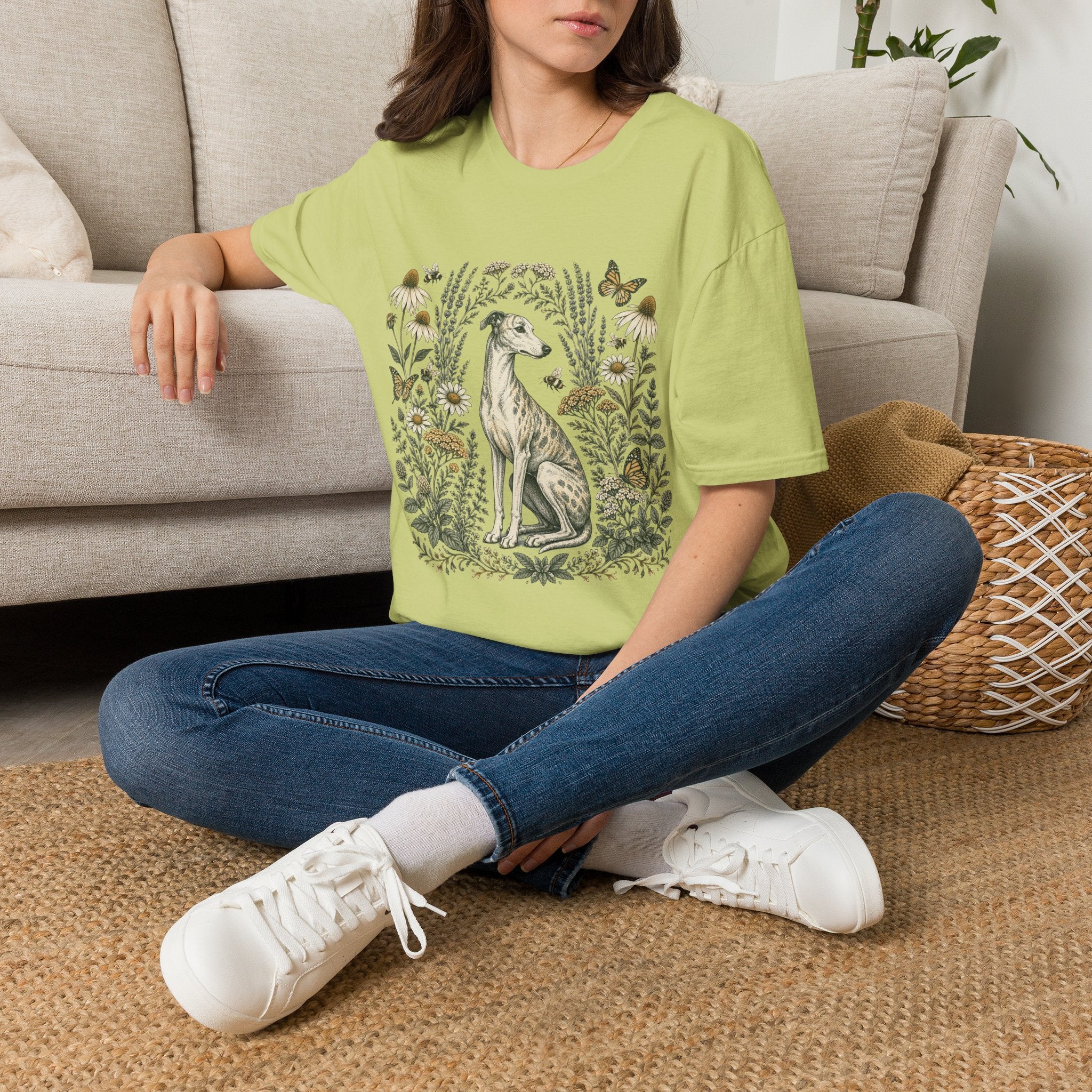 Greyhound Among Bees & Flowers T-Shirt