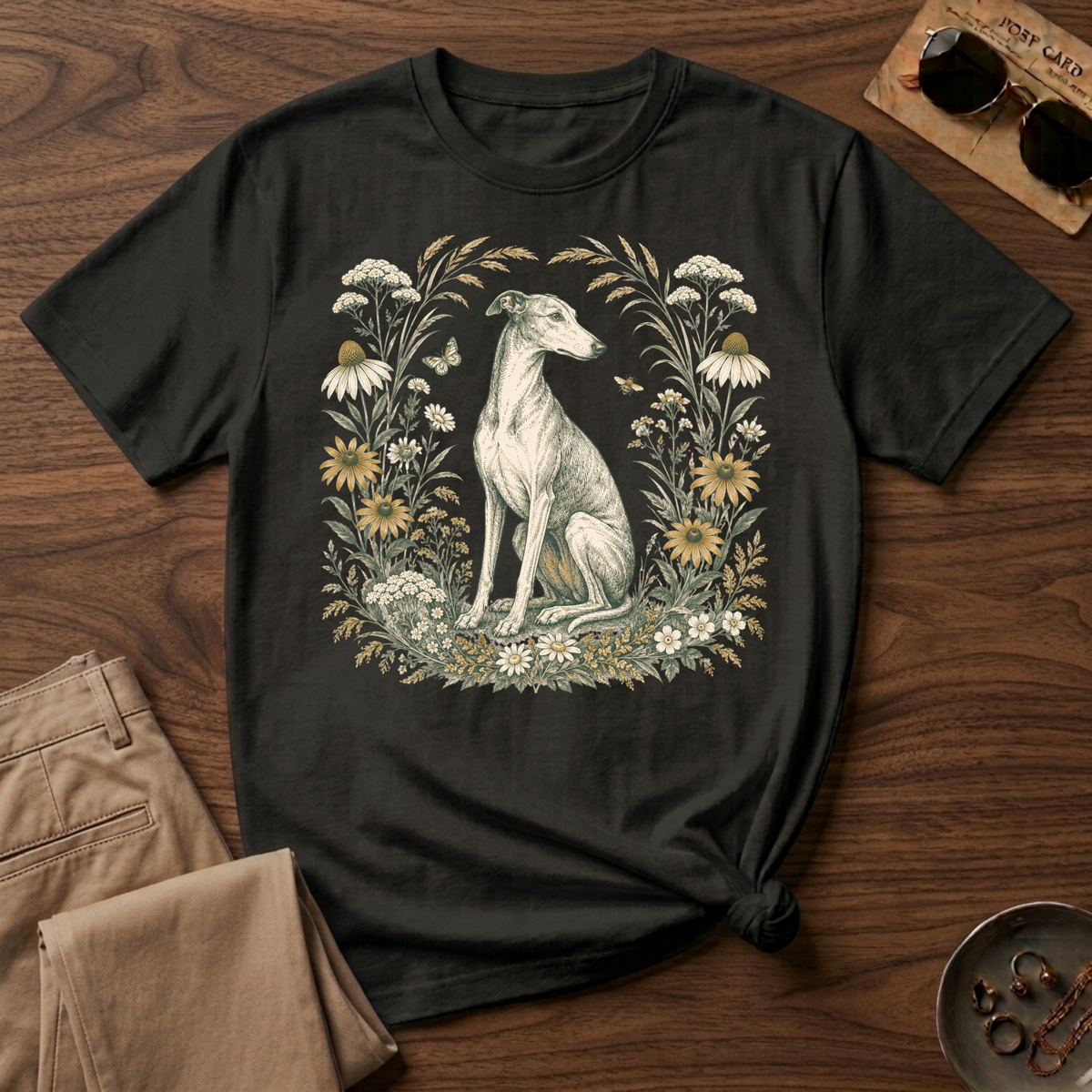 Greyhound Botanical Wreath T-Shirt