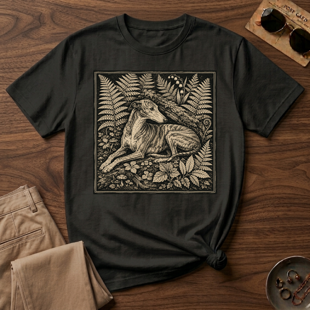 Greyhound Seated in Ferns T-Shirt