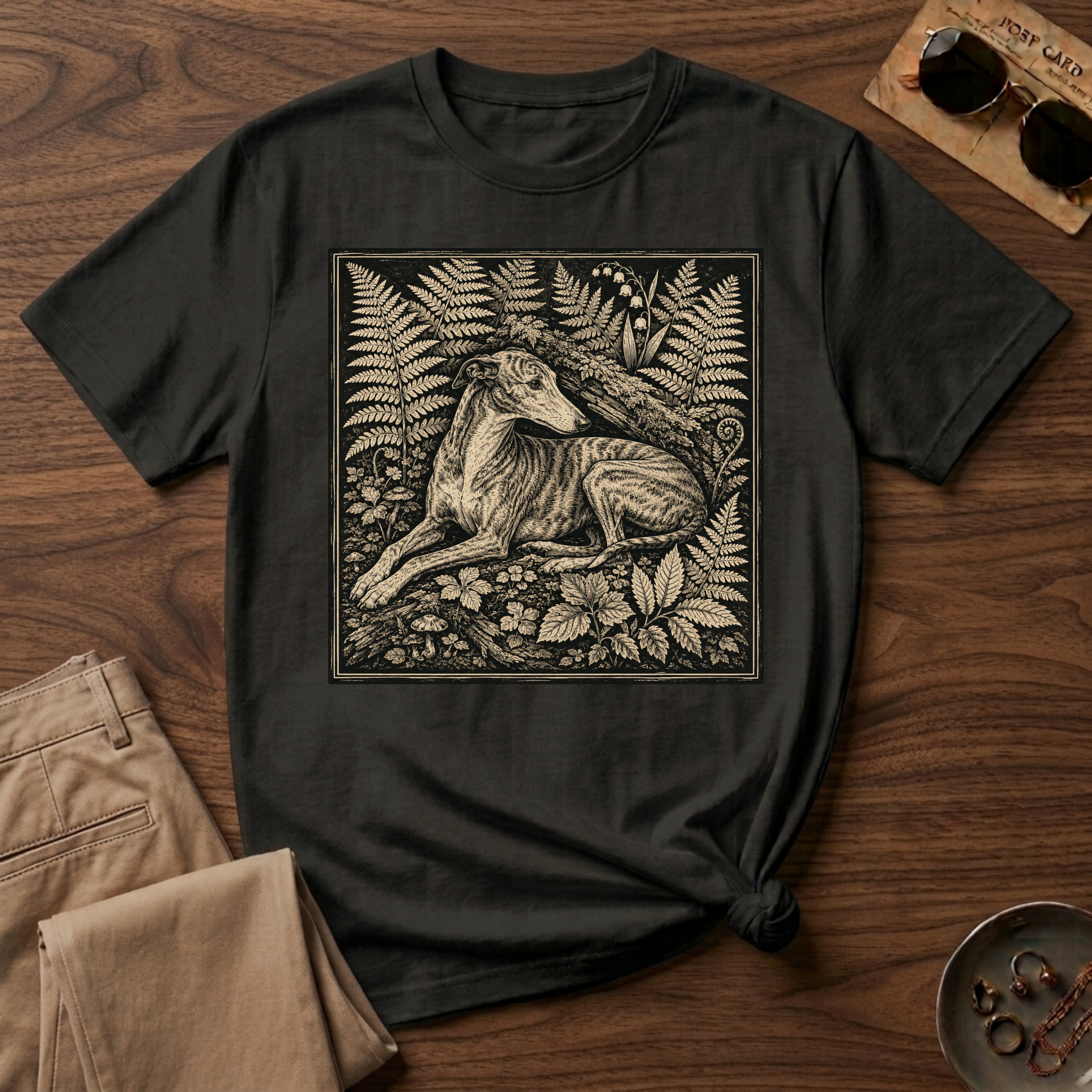 Greyhound Seated in Ferns T-Shirt