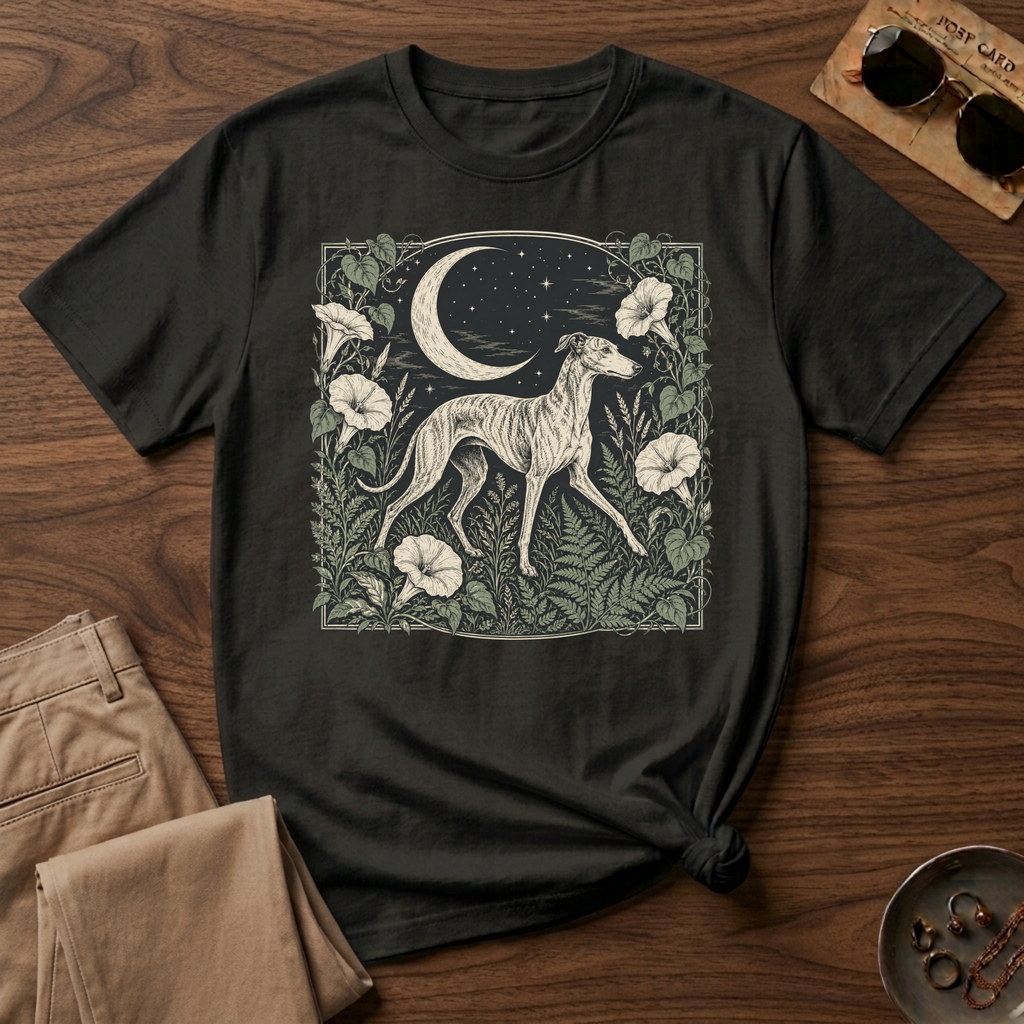 Greyhound in Moonlit Night T-Shirt