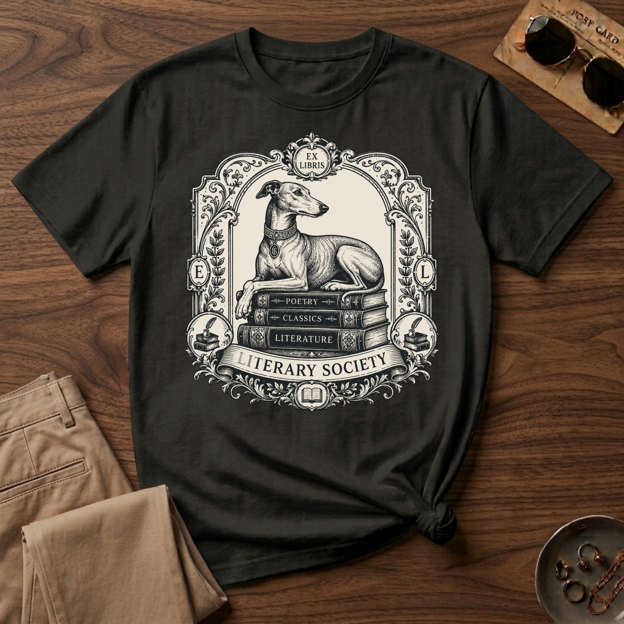 Elegant Literary Greyhound T-Shirt