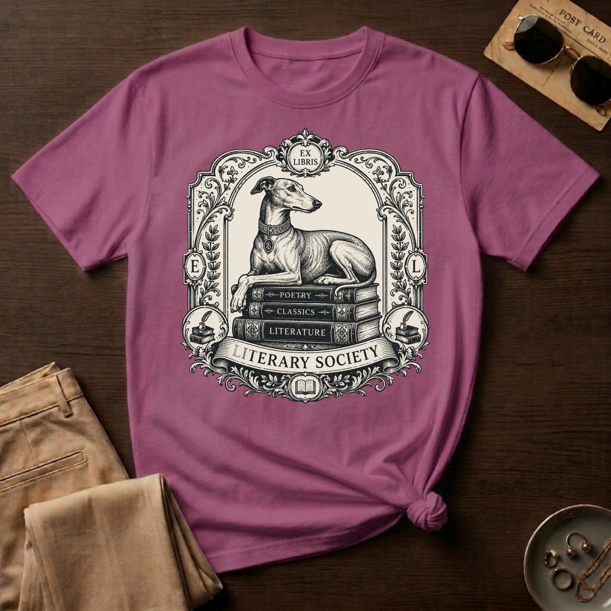 Elegant Literary Greyhound T-Shirt
