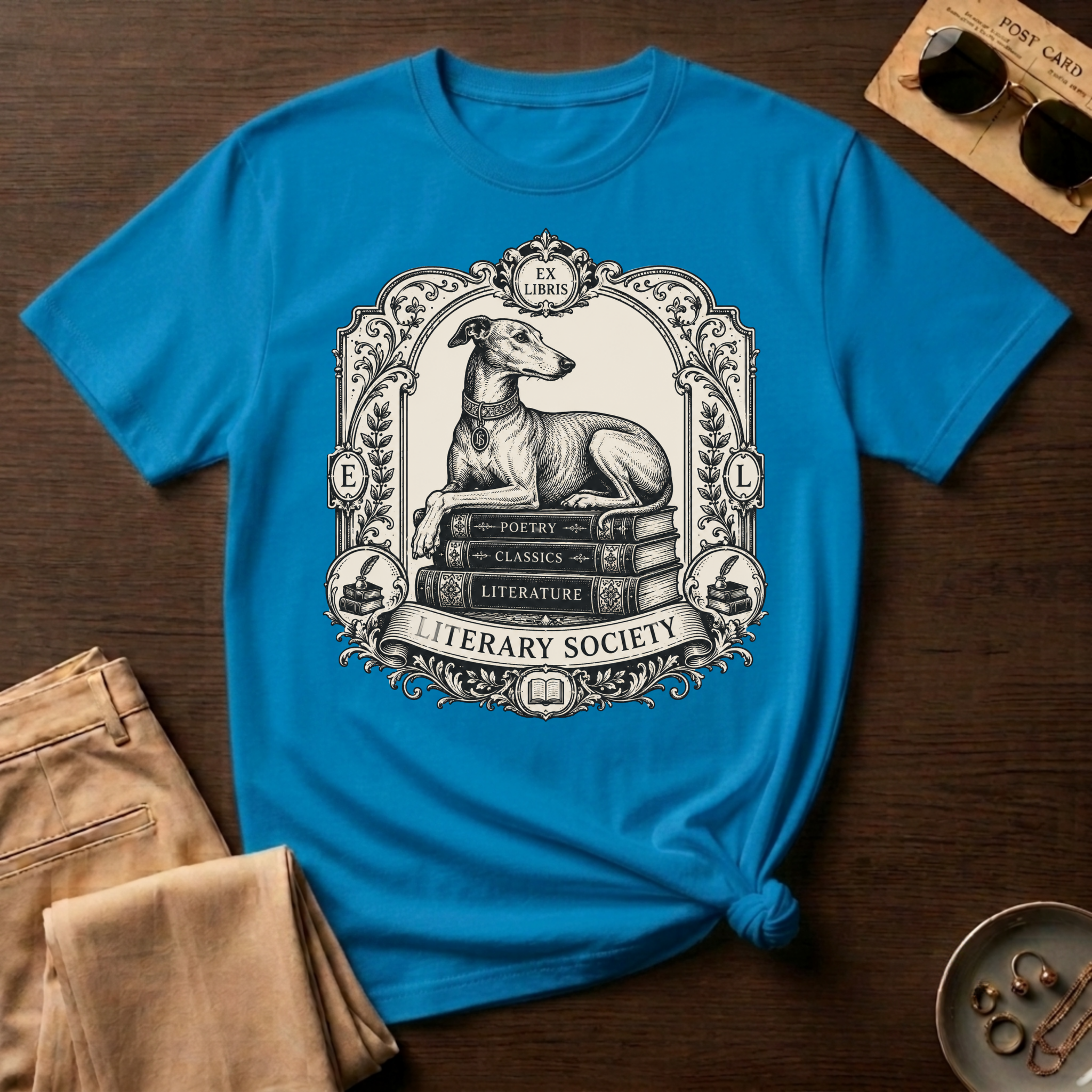 Elegant Literary Greyhound T-Shirt