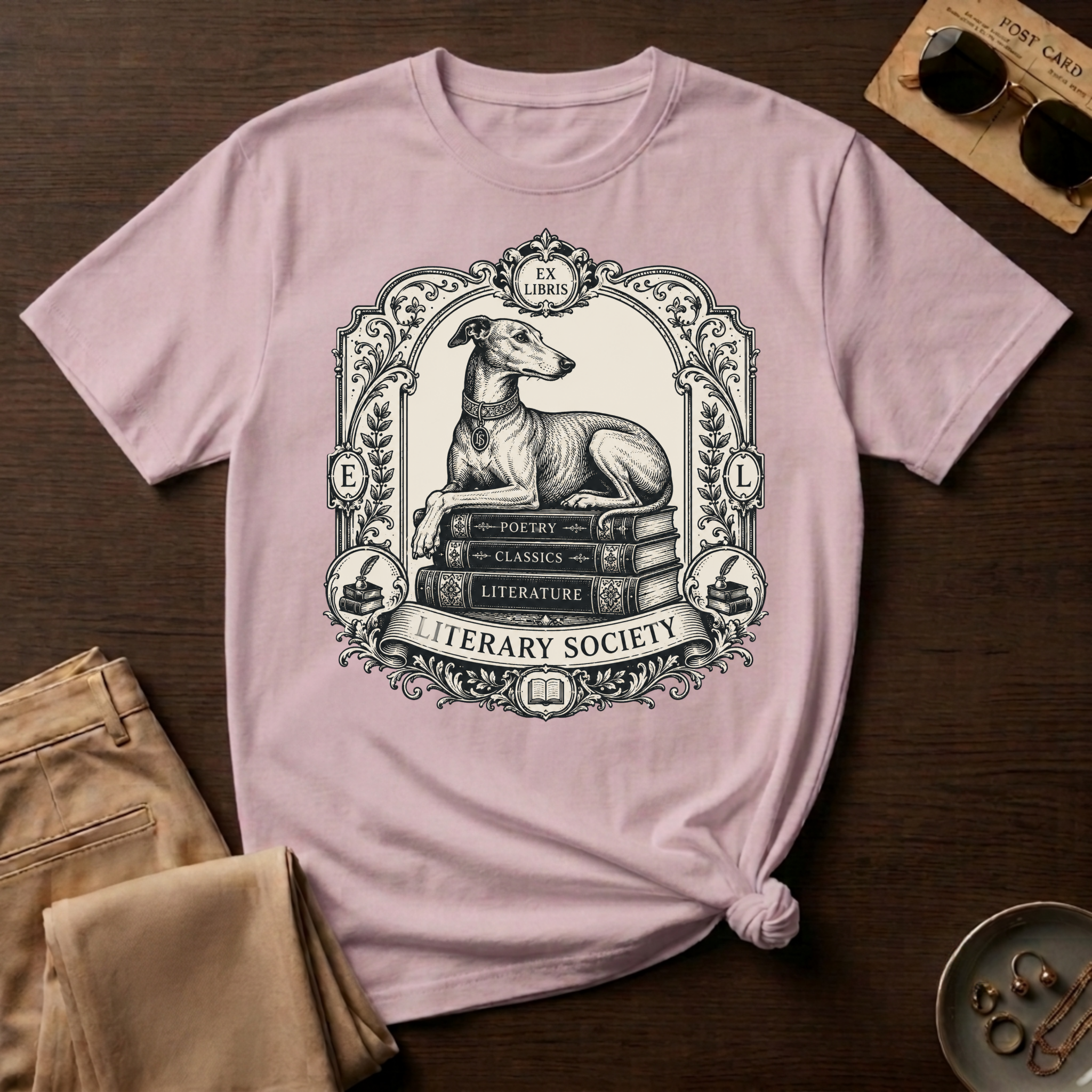 Elegant Literary Greyhound T-Shirt