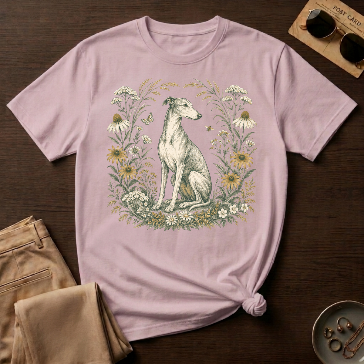 Greyhound Botanical Wreath T-Shirt