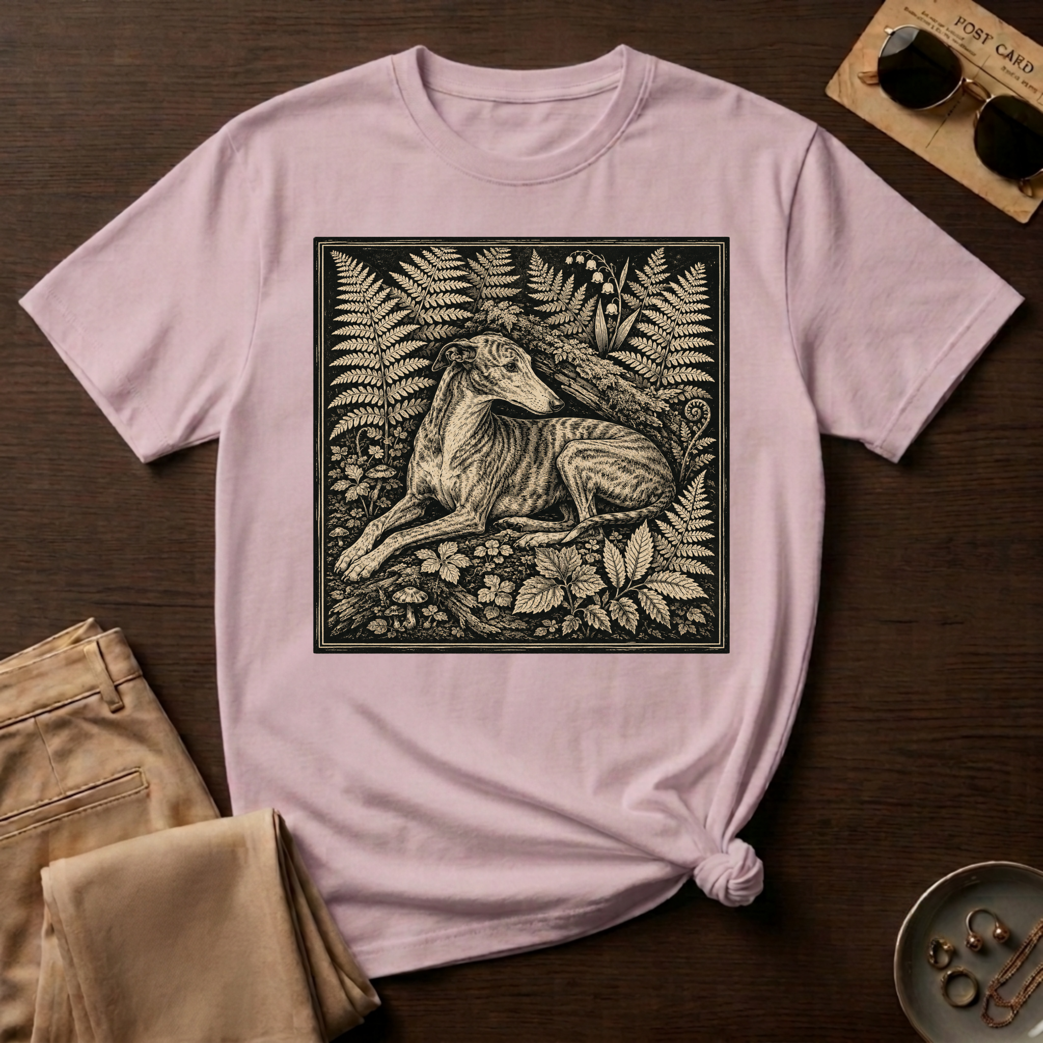 Greyhound Seated in Ferns T-Shirt