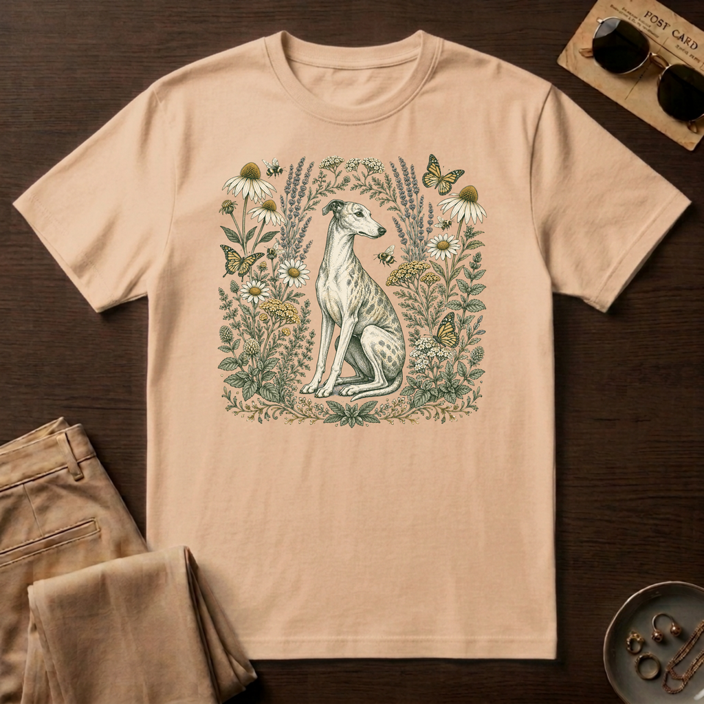 Greyhound Among Bees & Flowers T-Shirt