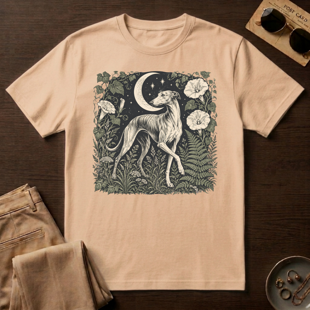Greyhound Under Crescent Moon T-Shirt