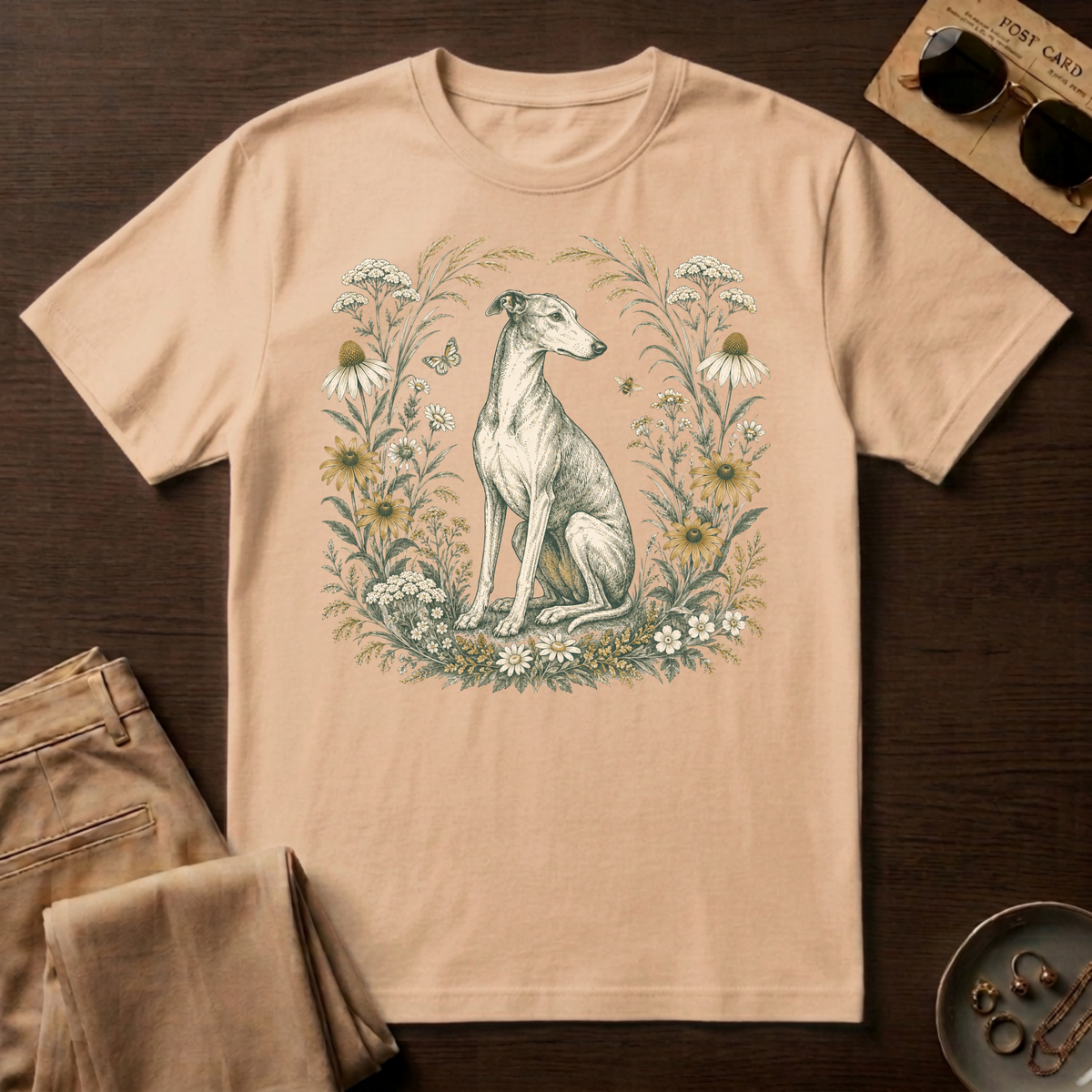 Greyhound Botanical Wreath T-Shirt