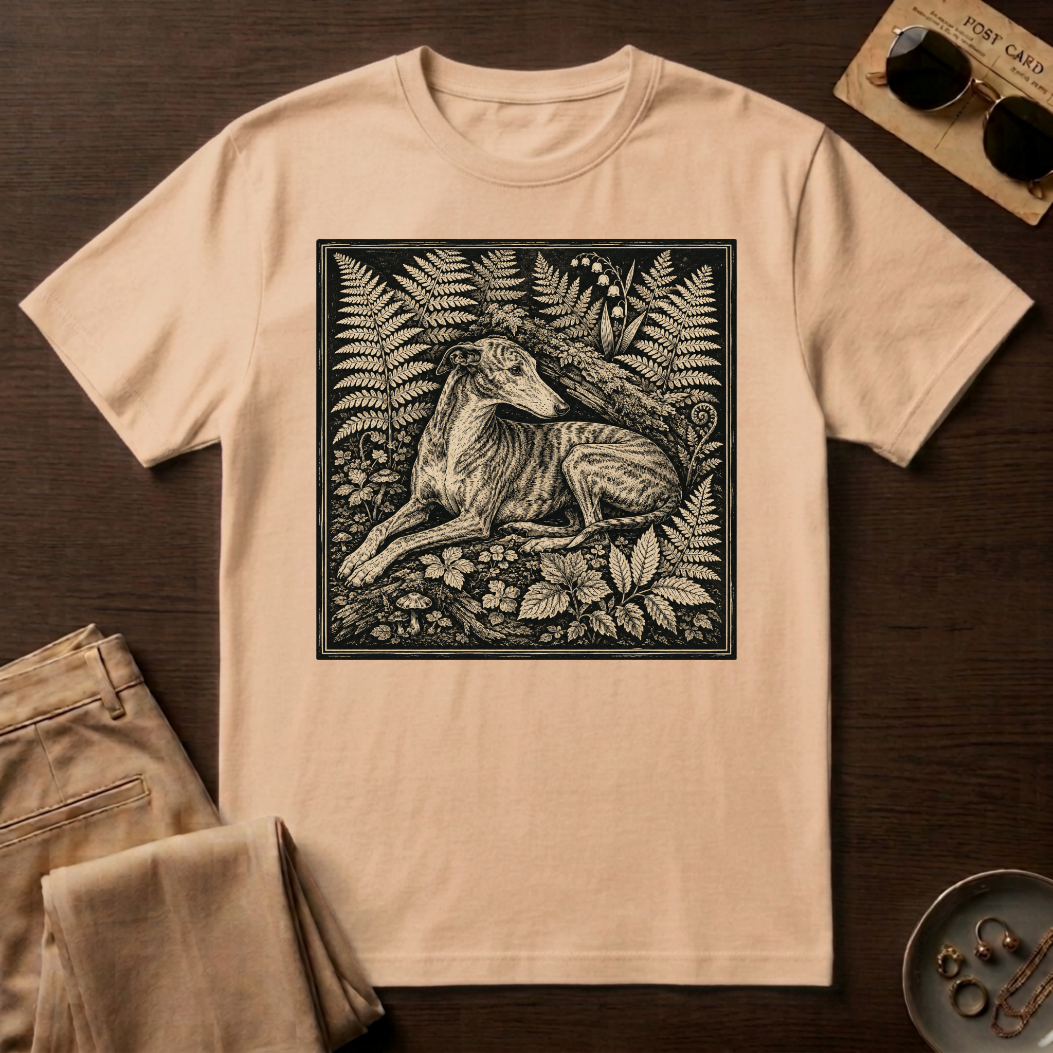 Greyhound Seated in Ferns T-Shirt
