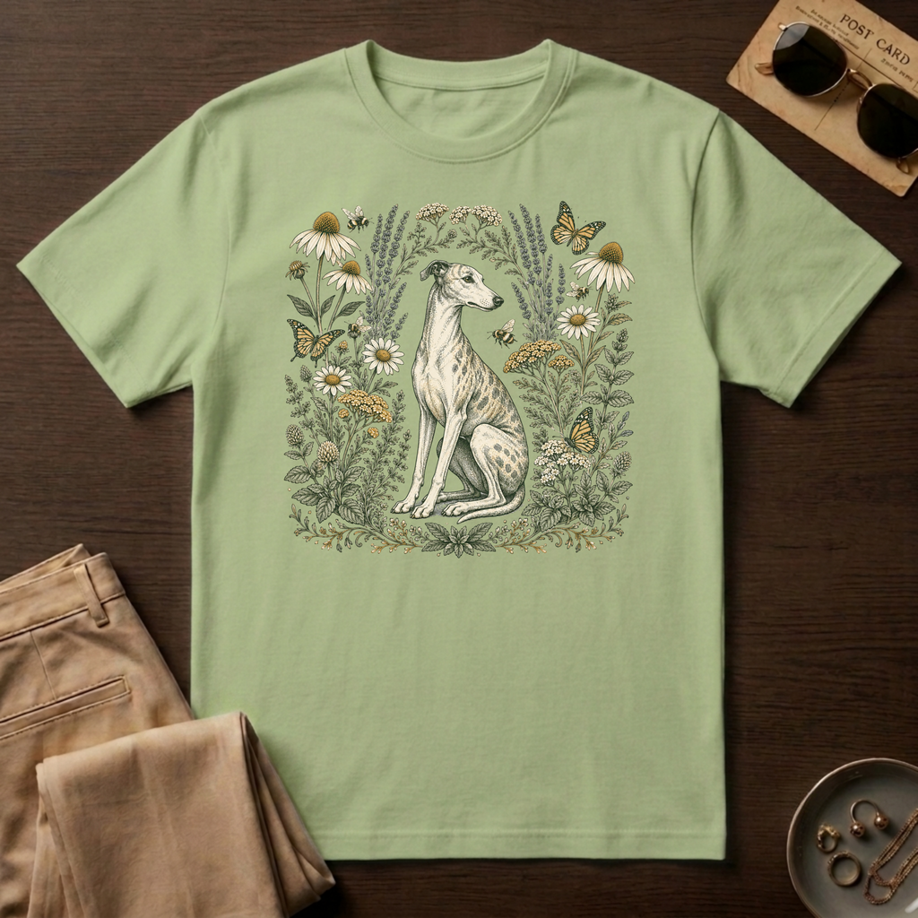 Greyhound Among Bees & Flowers T-Shirt