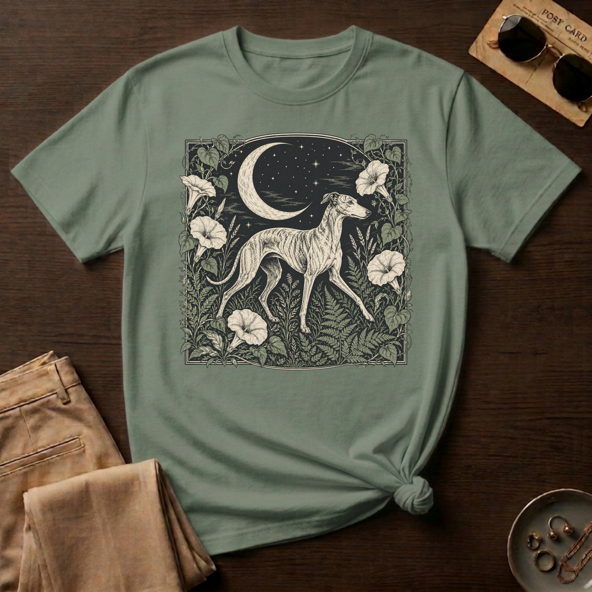 Greyhound in Moonlit Night T-Shirt