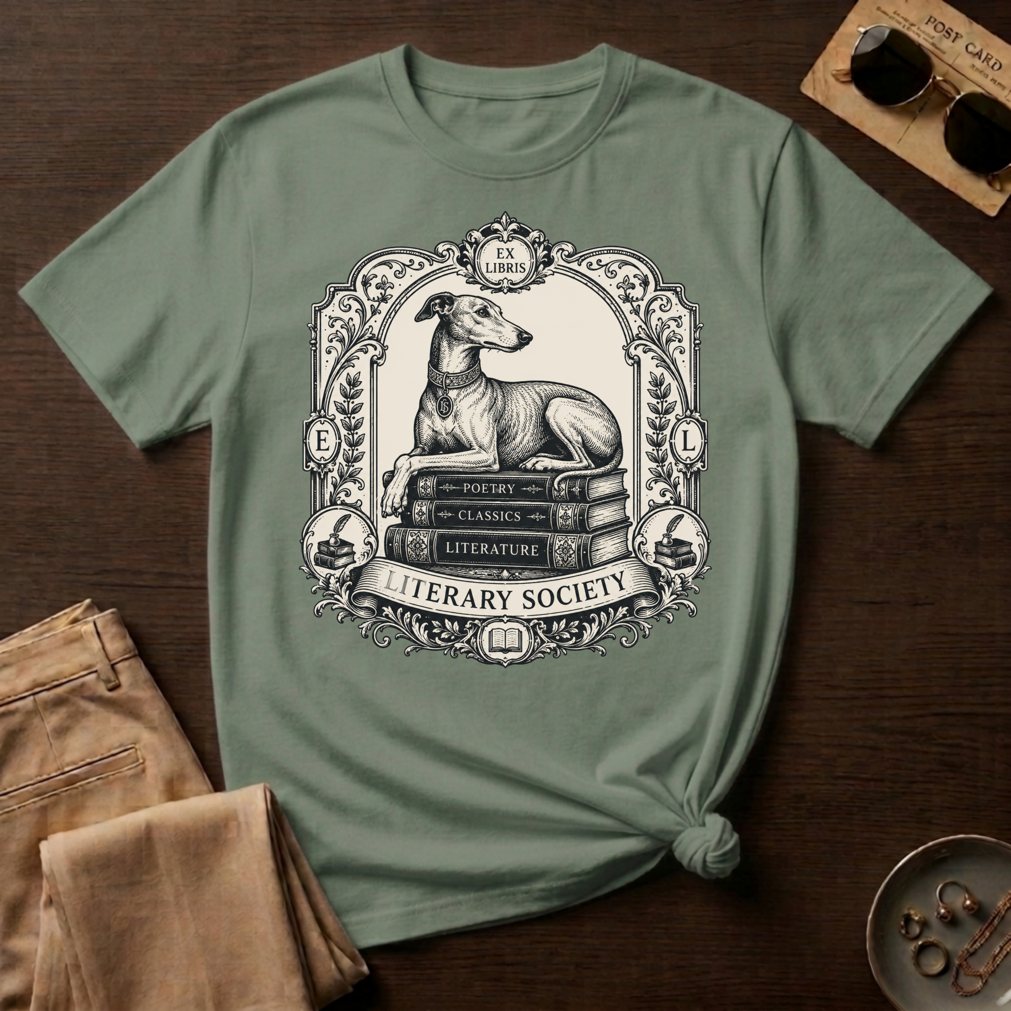 Elegant Literary Greyhound T-Shirt