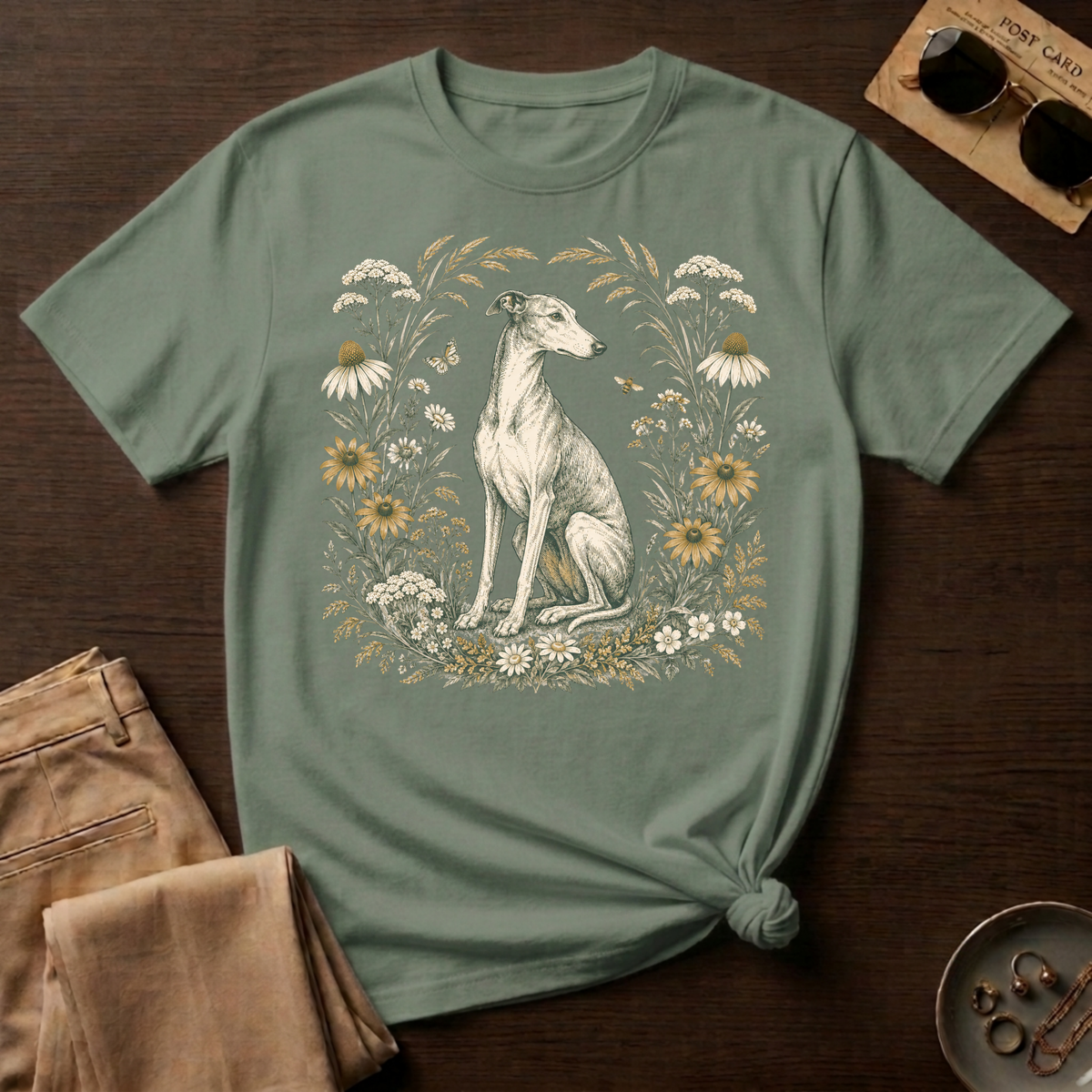 Greyhound Botanical Wreath T-Shirt