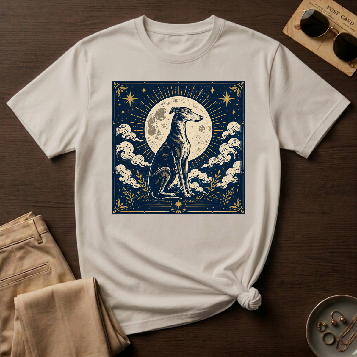 Celestial Greyhound with Moon & Stars T-Shirt