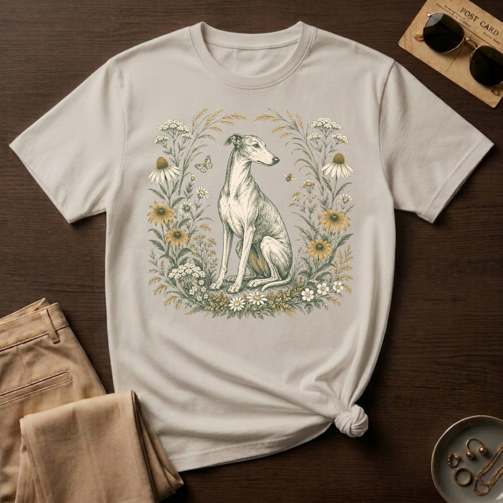 Greyhound Botanical Wreath T-Shirt