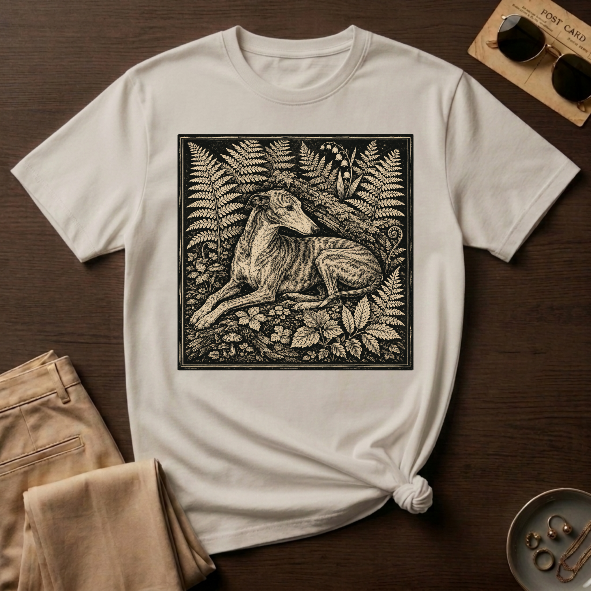 Greyhound Seated in Ferns T-Shirt