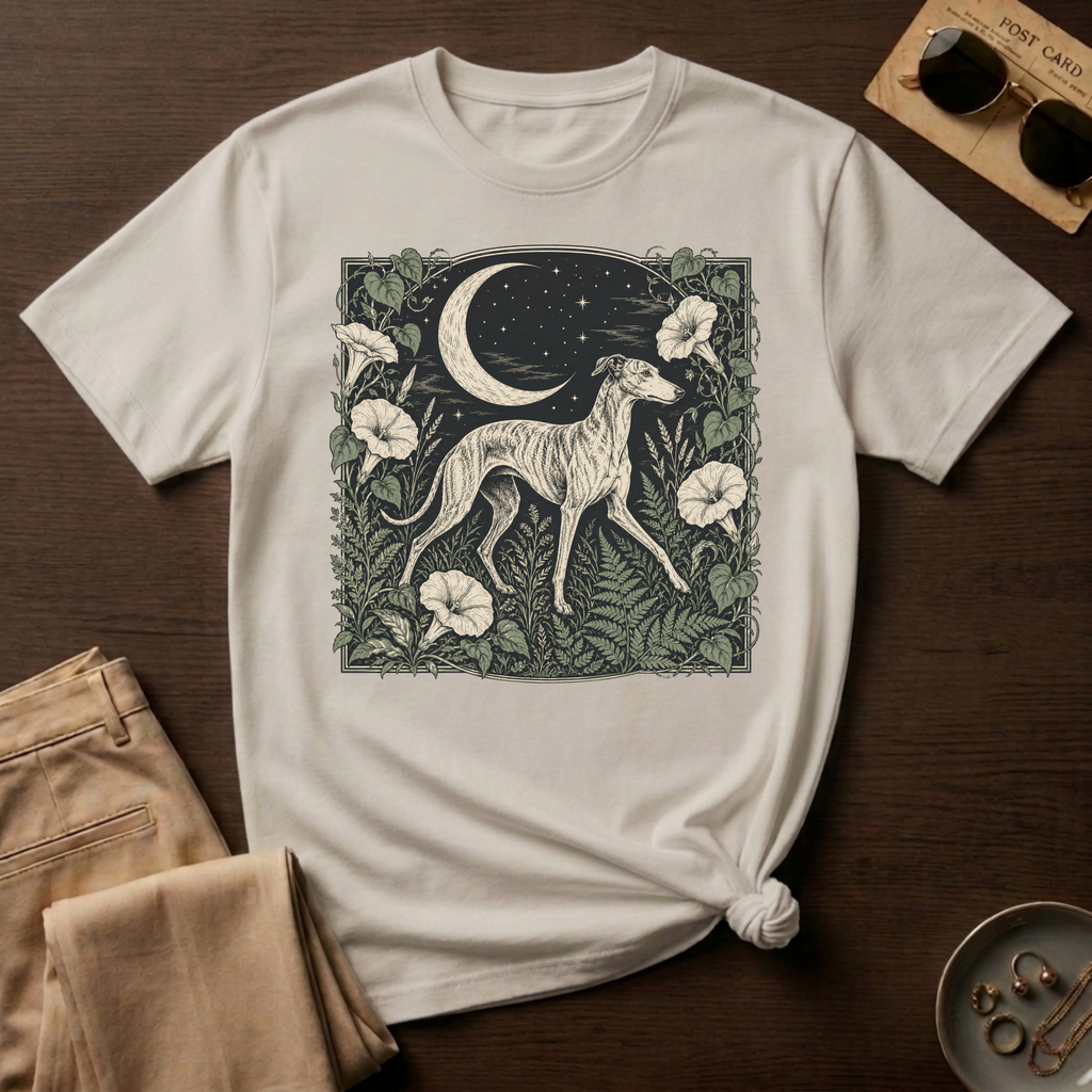 Greyhound in Moonlit Night T-Shirt