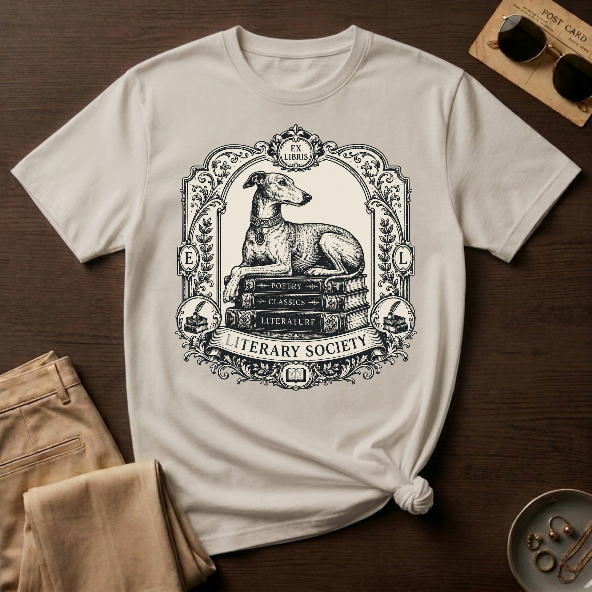 Elegant Literary Greyhound T-Shirt