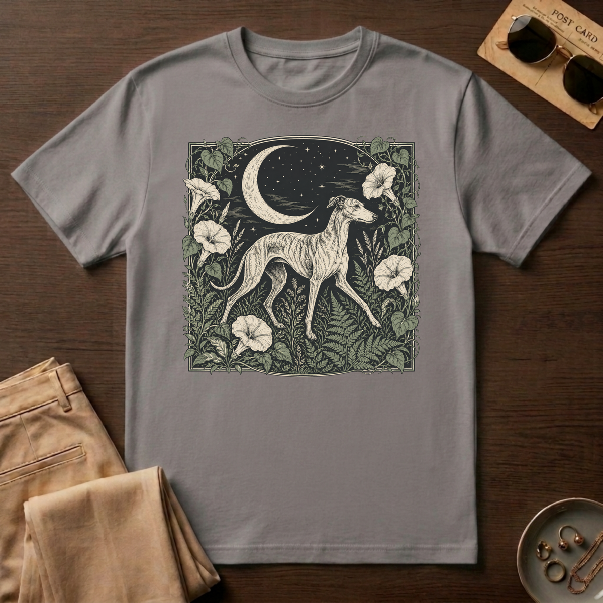 Greyhound in Moonlit Night T-Shirt