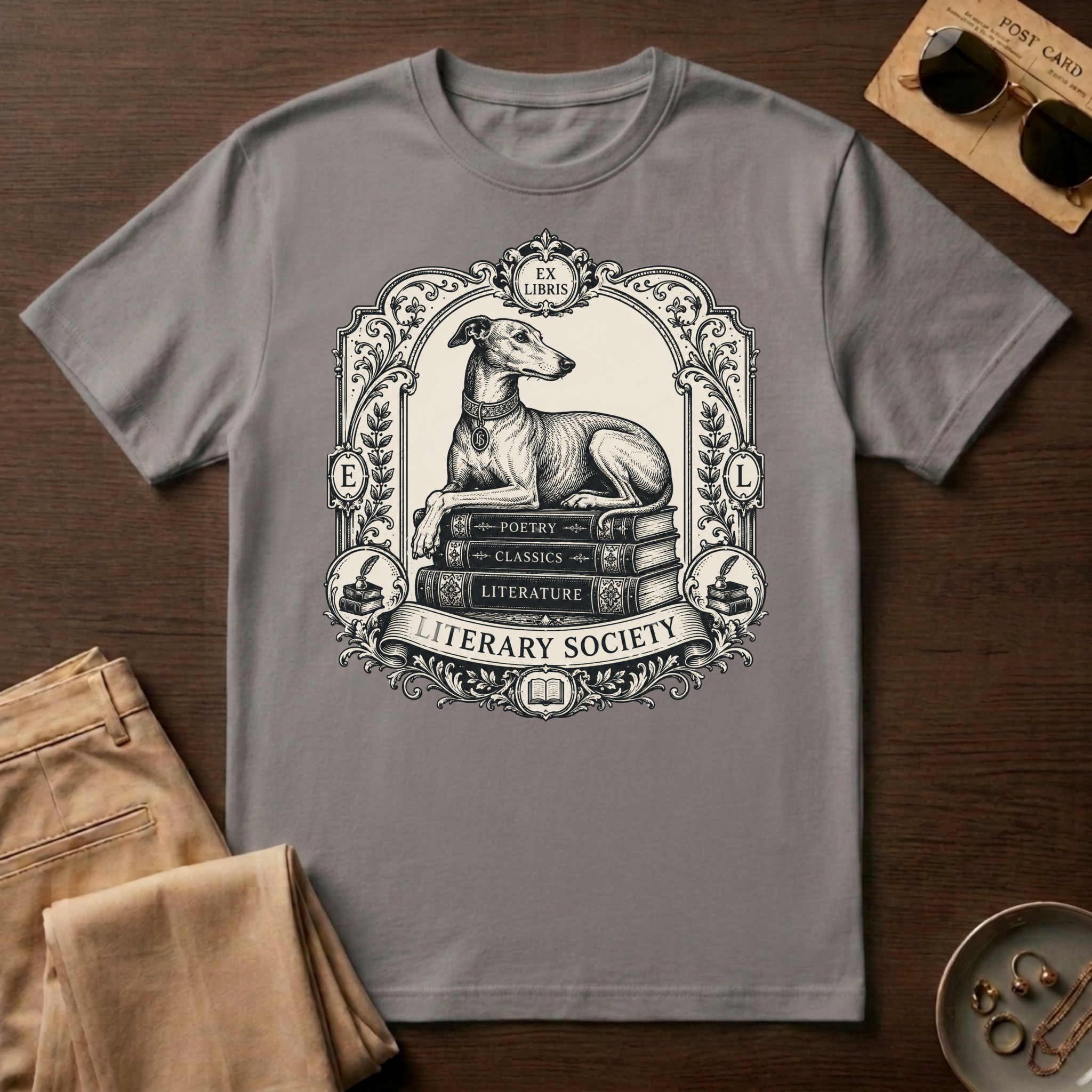 Elegant Literary Greyhound T-Shirt