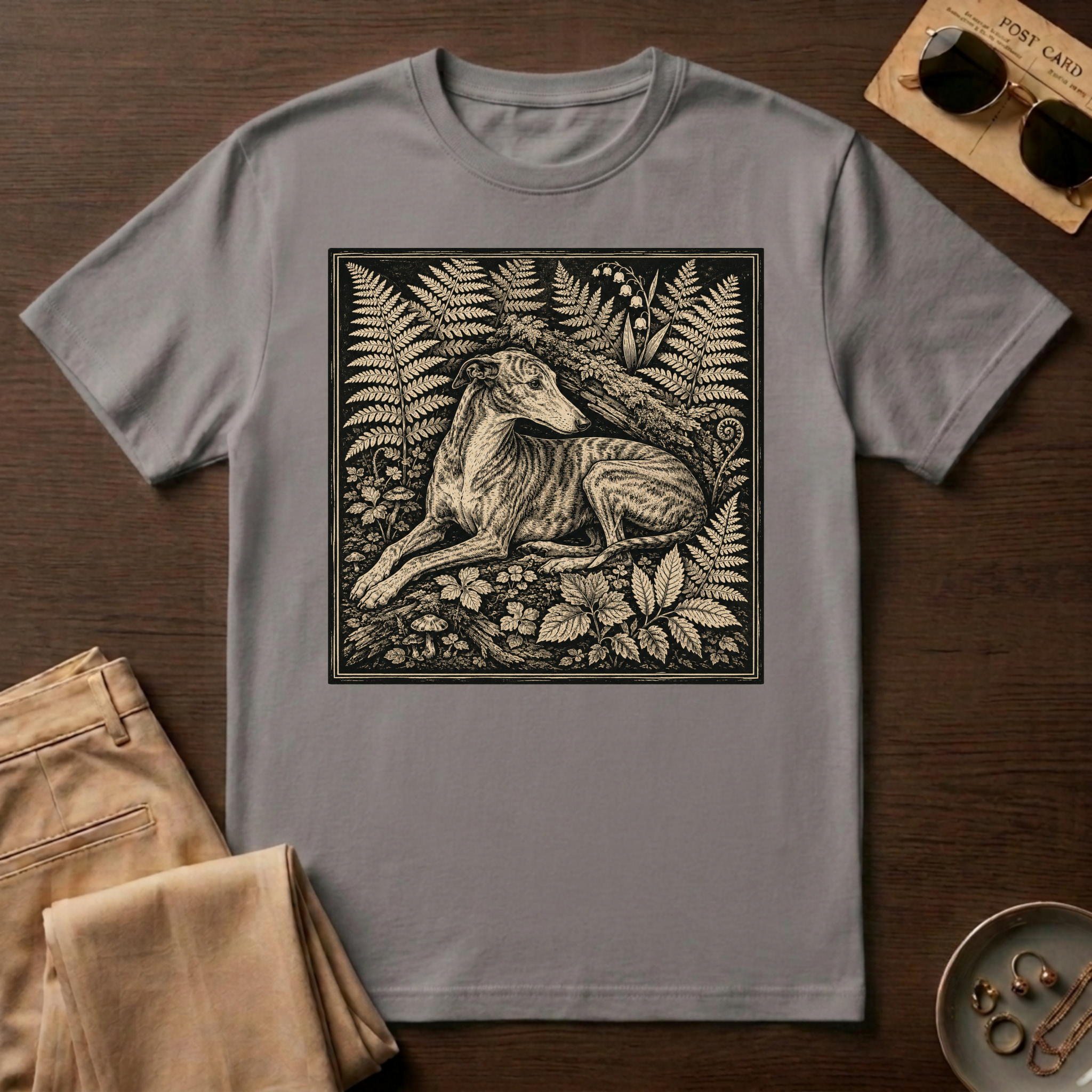 Greyhound Seated in Ferns T-Shirt