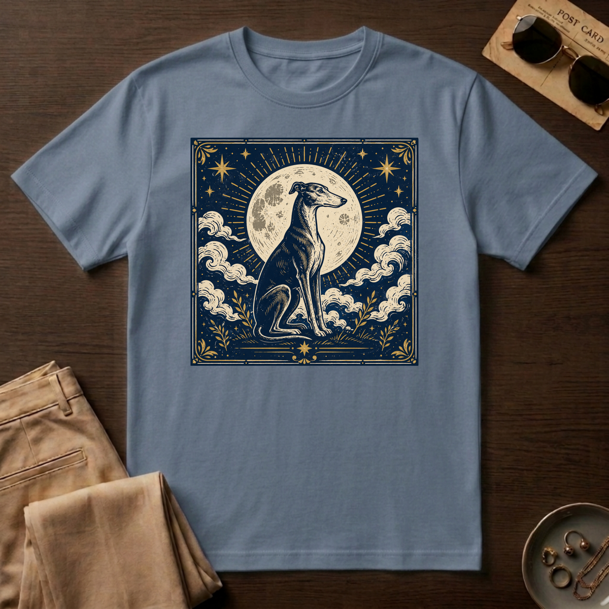 Celestial Greyhound with Moon & Stars T-Shirt