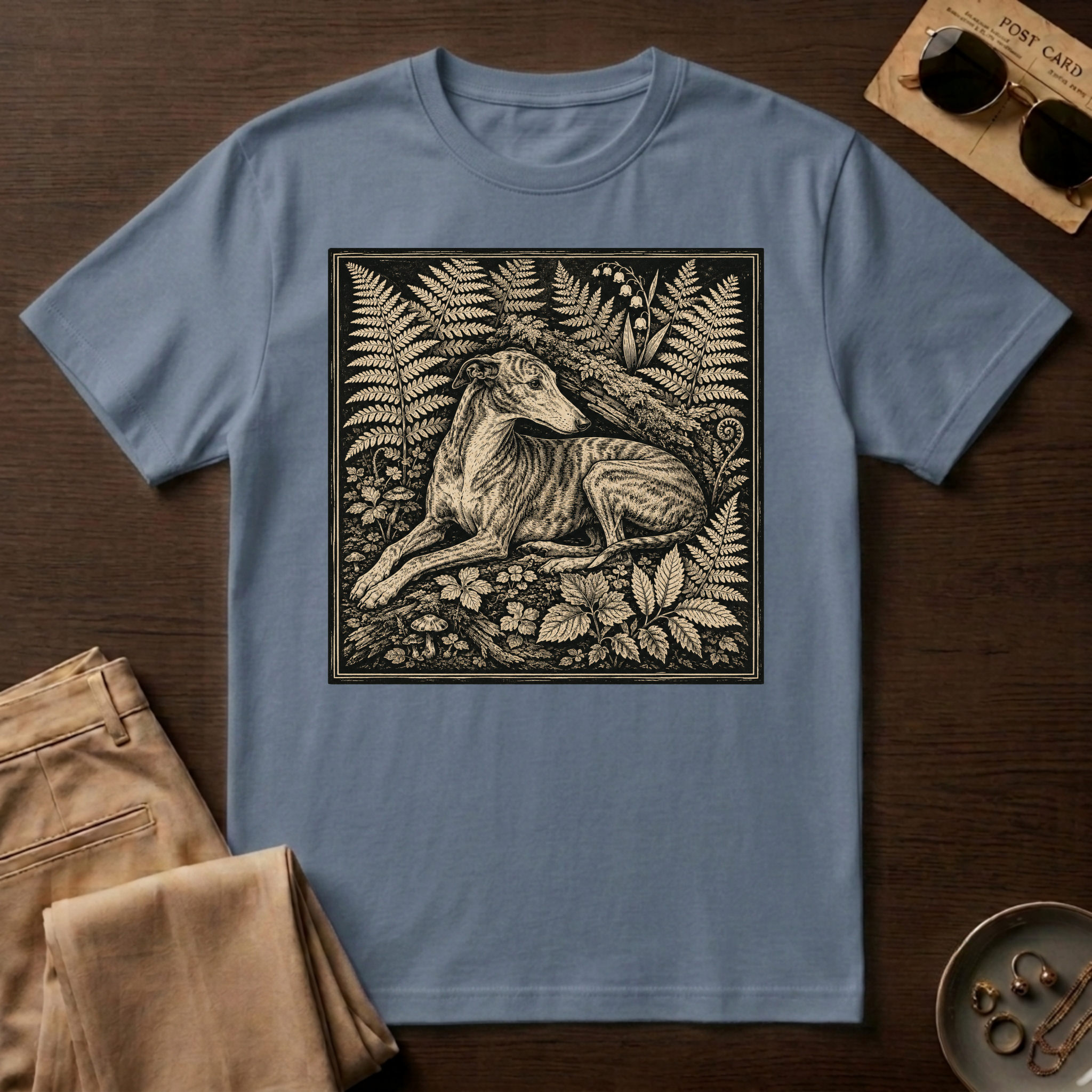 Greyhound Seated in Ferns T-Shirt