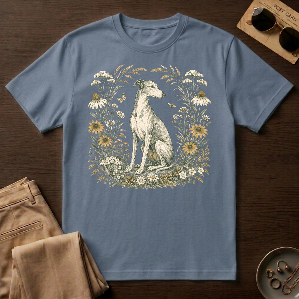 Greyhound Botanical Wreath T-Shirt