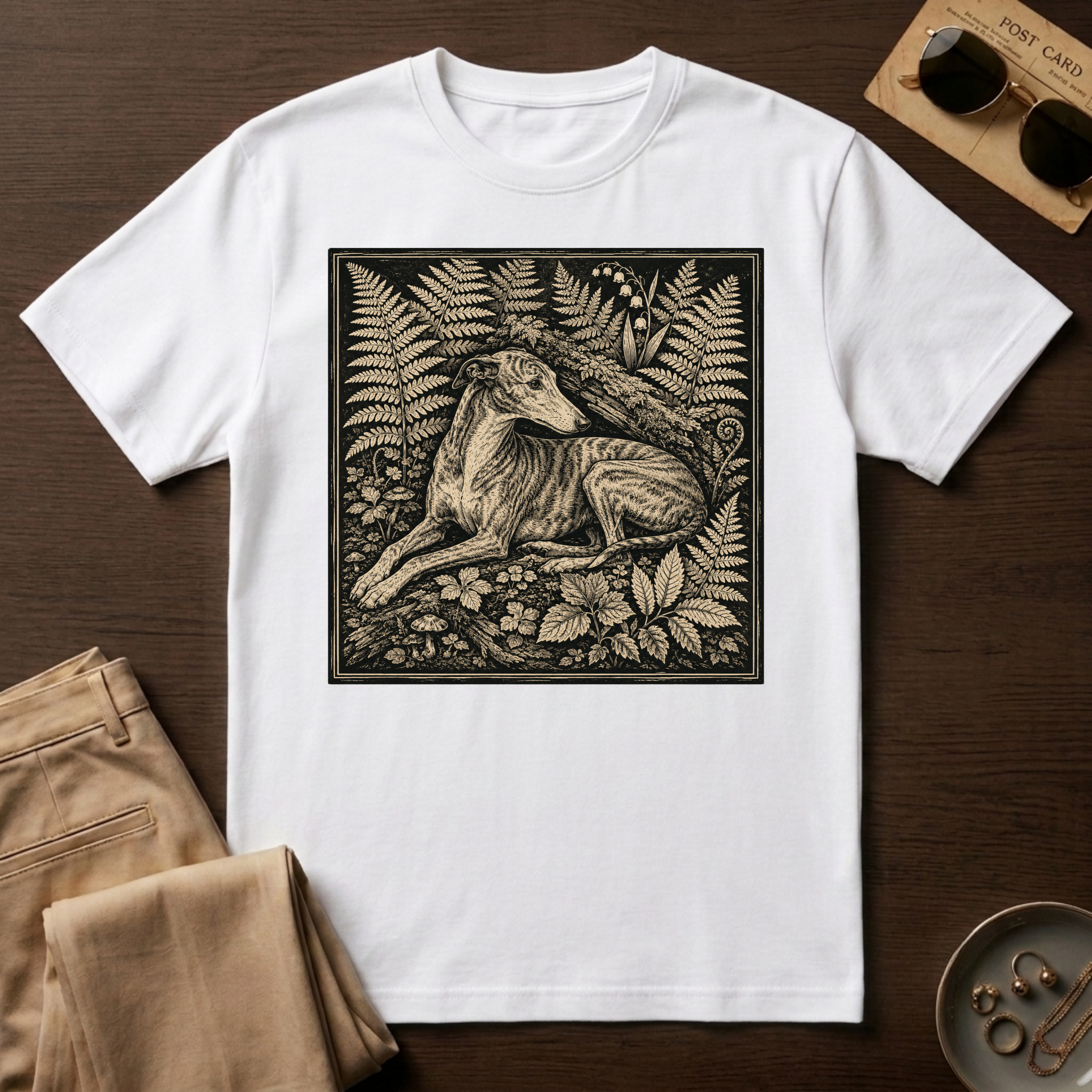 Greyhound Seated in Ferns T-Shirt