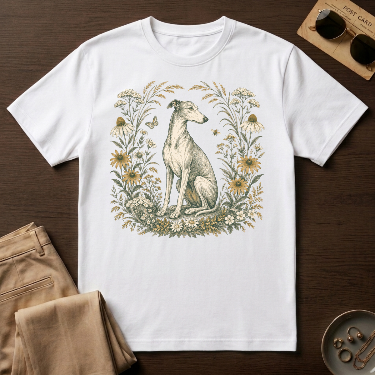 Greyhound Botanical Wreath T-Shirt