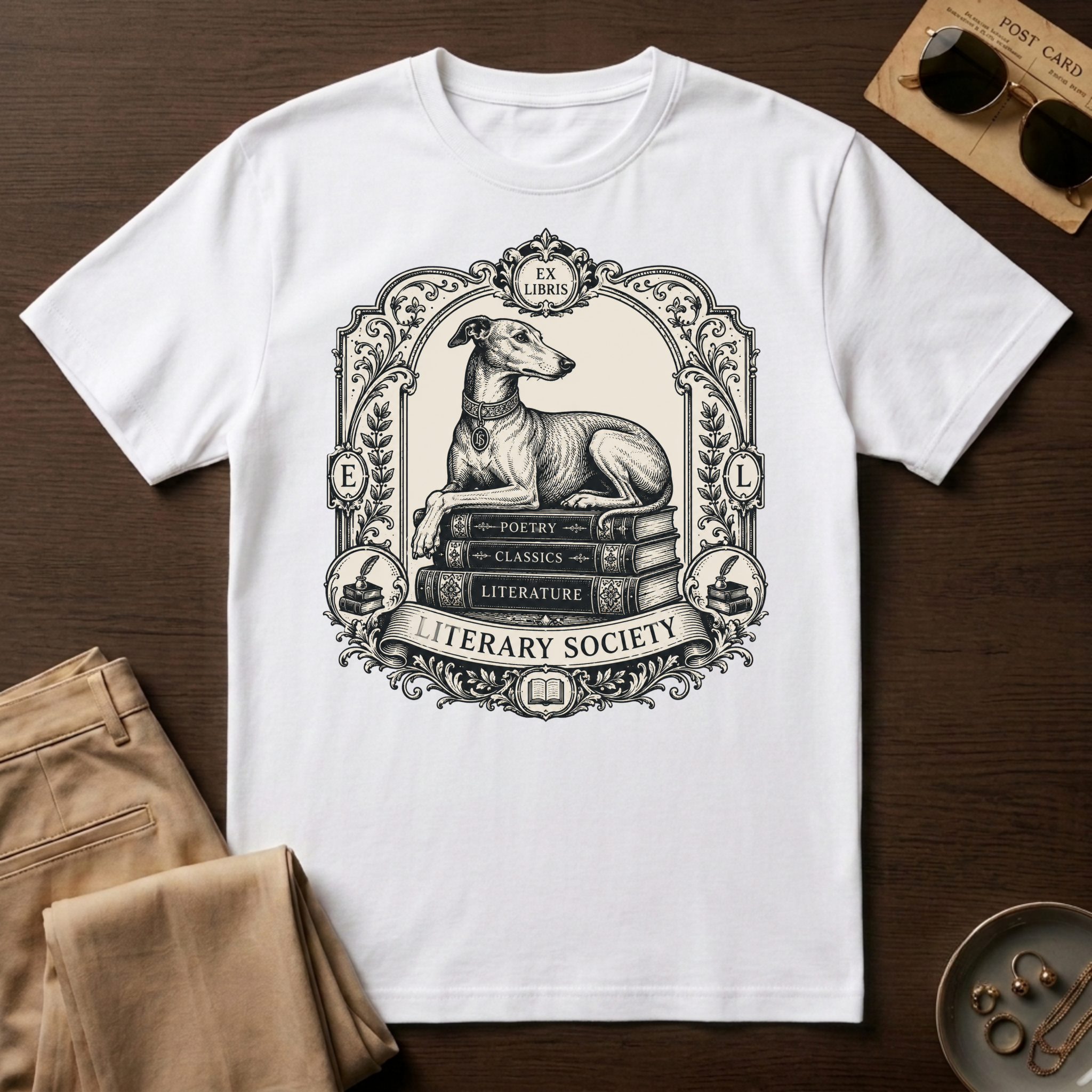Elegant Literary Greyhound T-Shirt